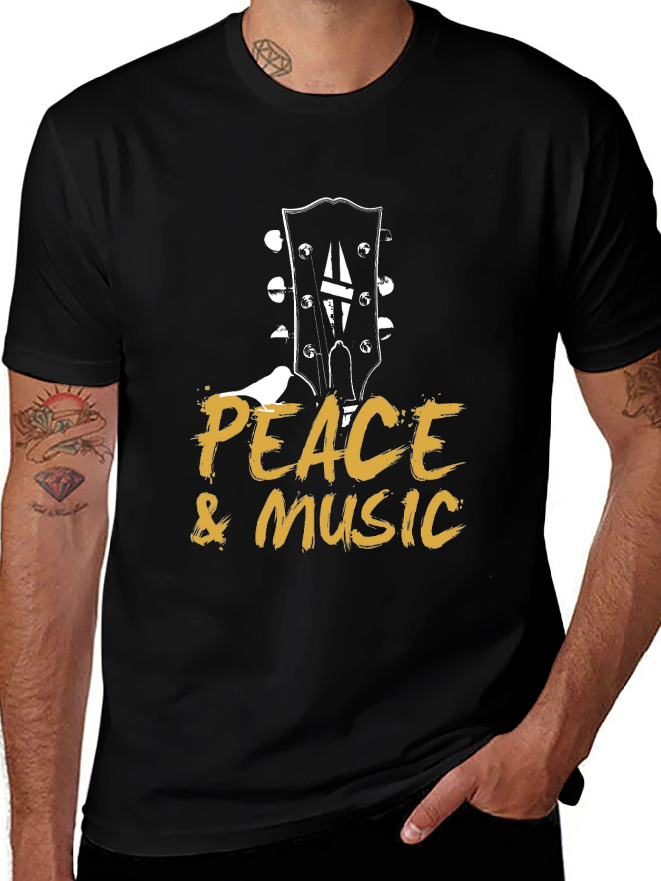 Variant 30 of Peace & Music Guitar Headstock Black T-Shirt