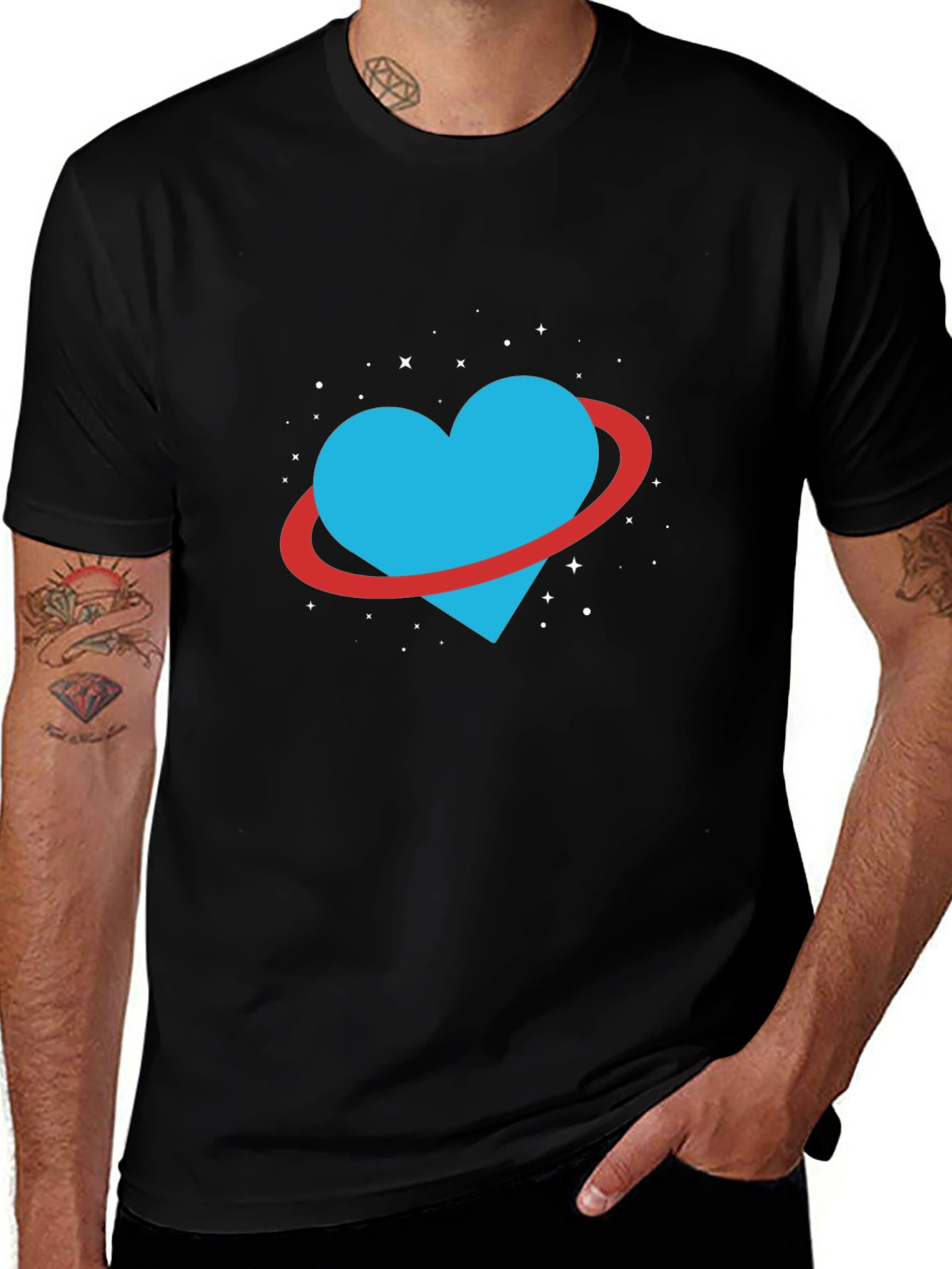 Variant 8 of Heart Planet Graphic Black T-Shirt