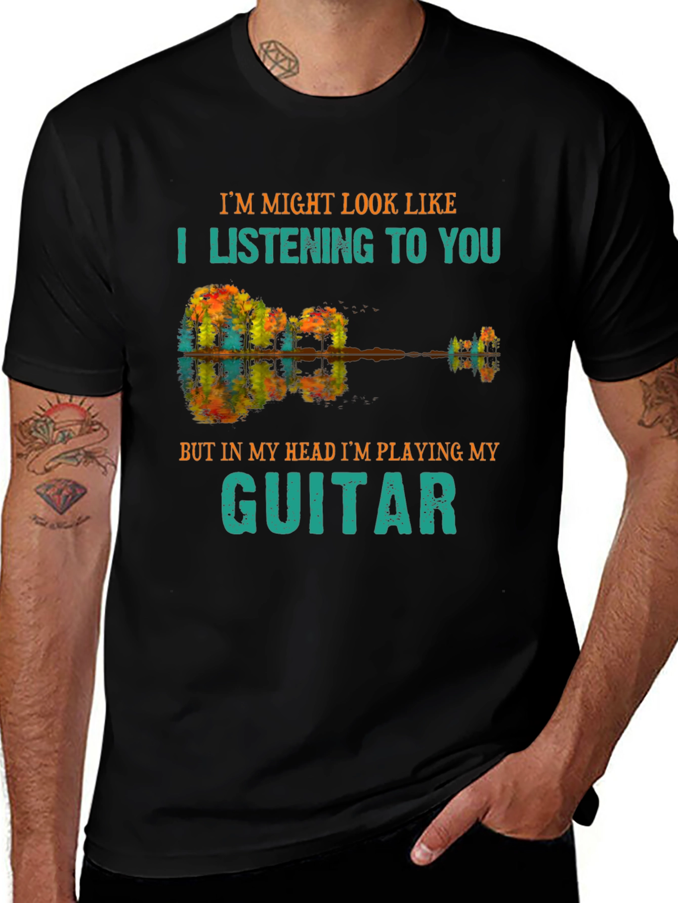 Guitar Player T-Shirt - I'm Listening Guitar Head Tee