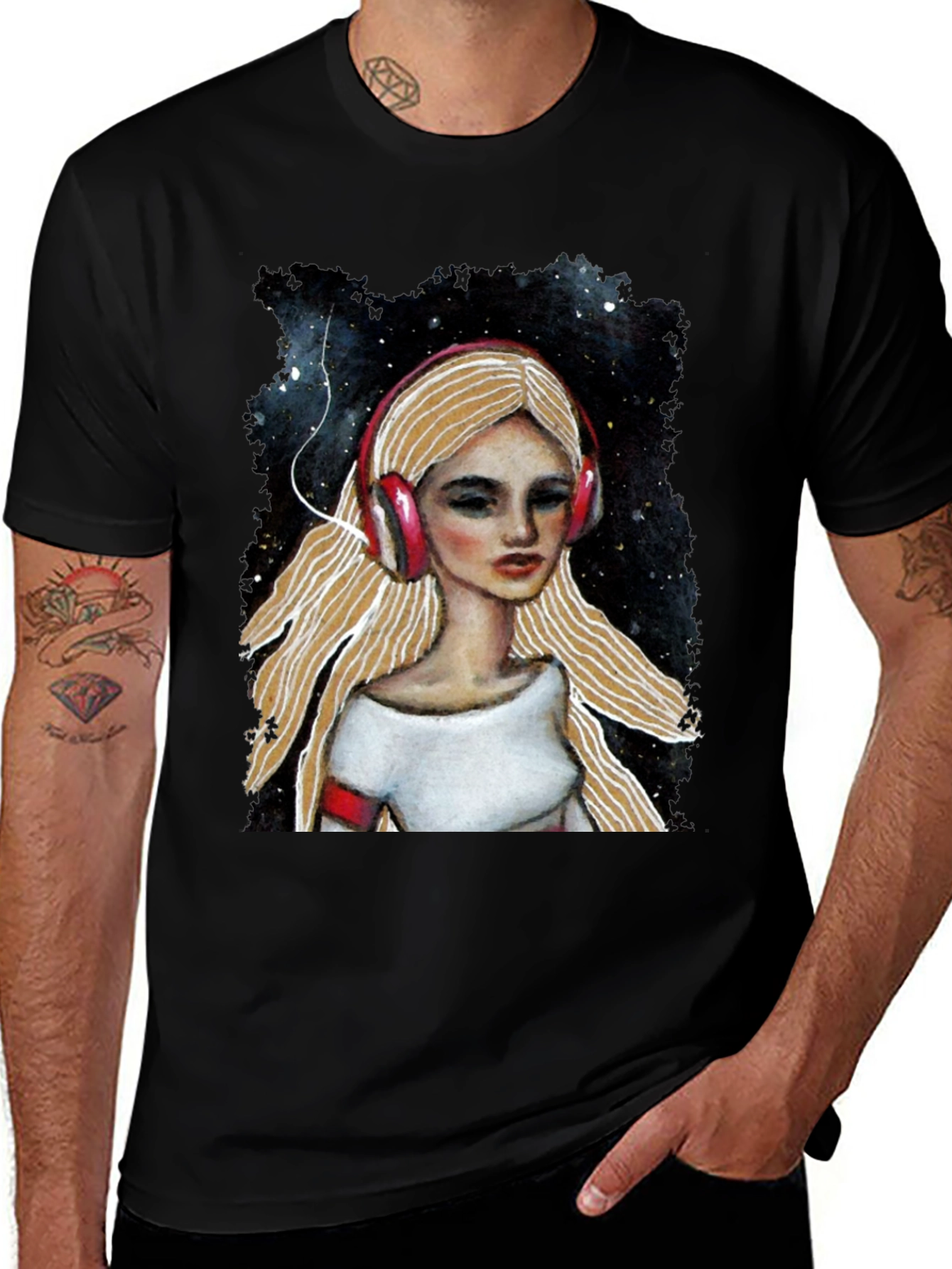 Variant 9 of Headphones Girl Black T-Shirt