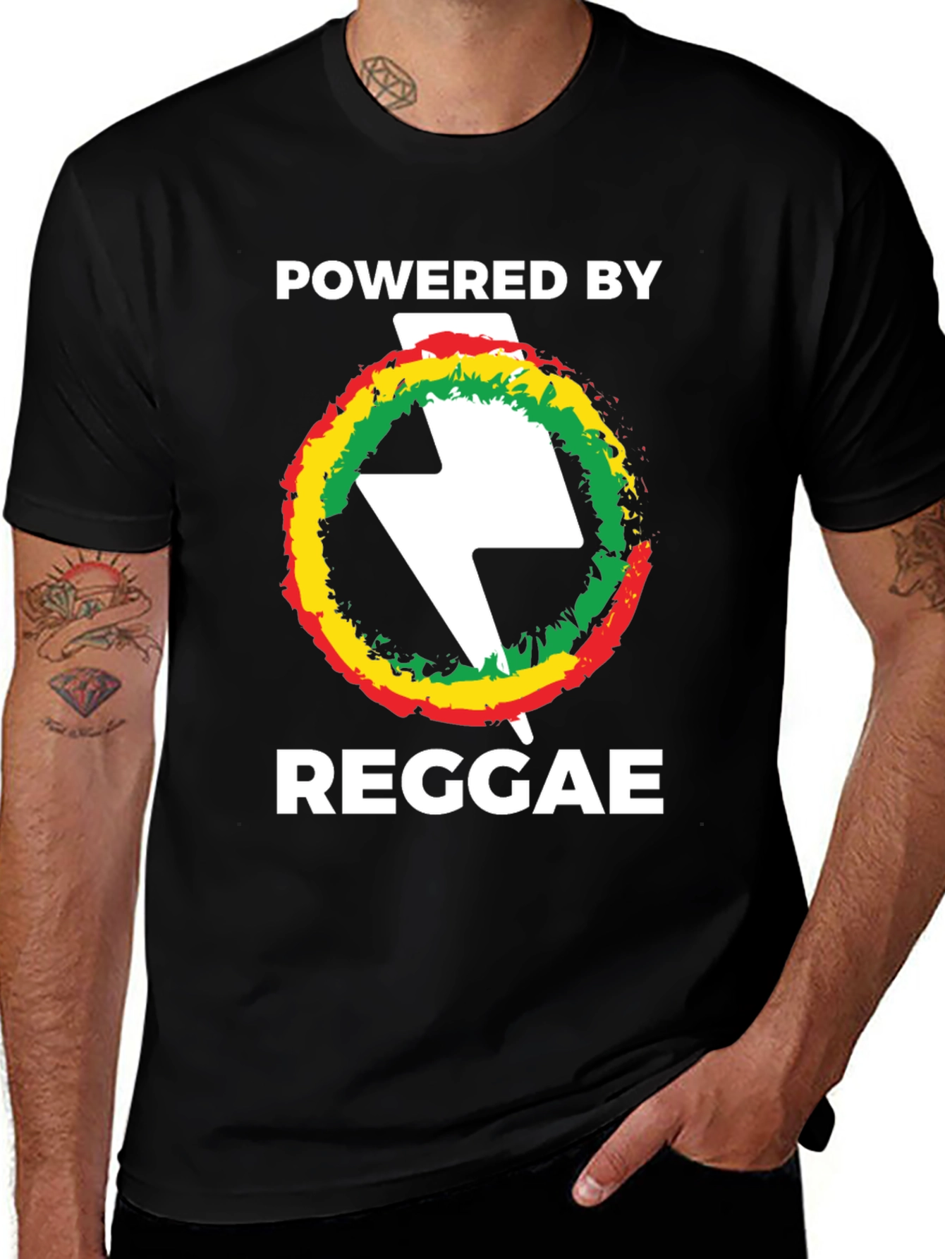 Variant 19 of Powered By Reggae T-Shirt Black Cotton