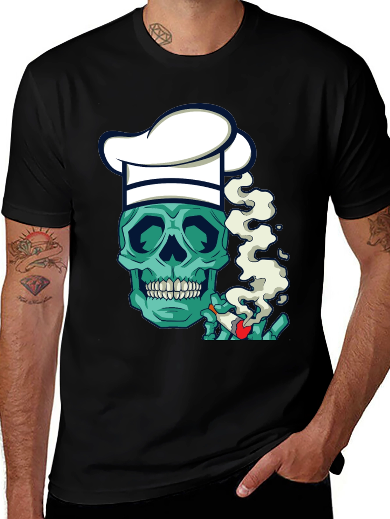 Variant 23 of Chef Skull Smoker T-Shirt - Cool Graphic Tee