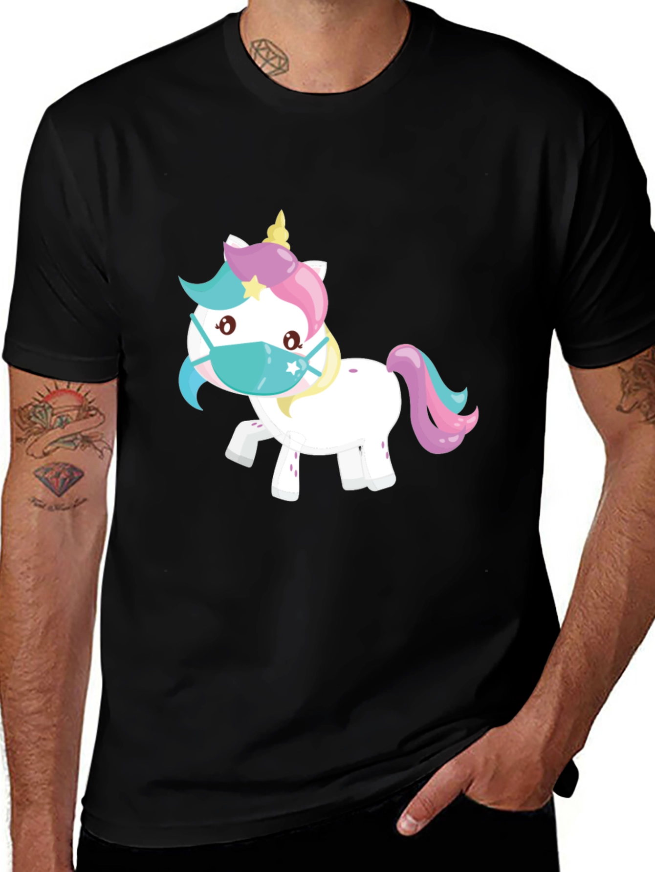 Variant 27 of Unicorn Mask Graphic Tee - Black T-Shirt