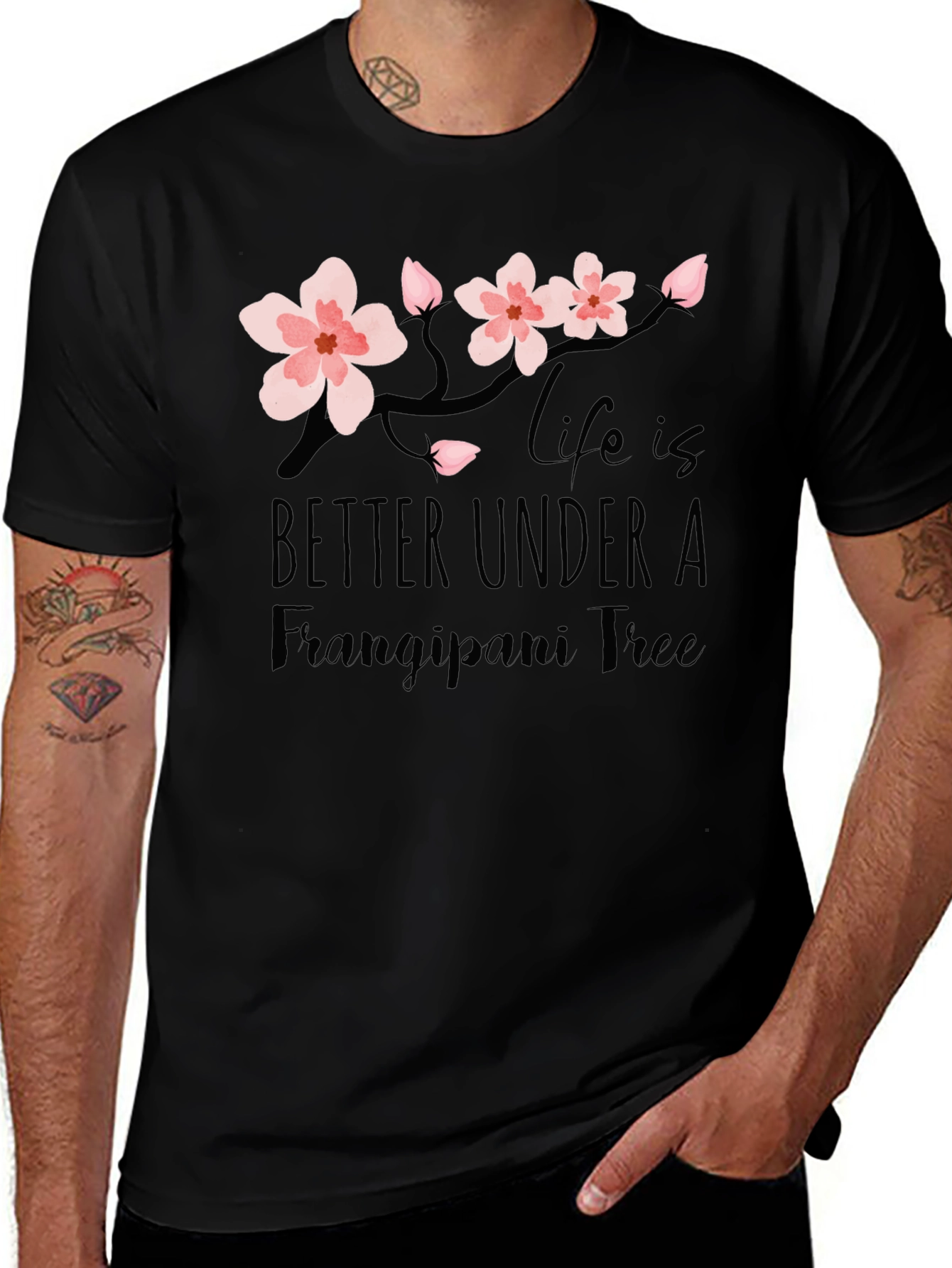 Variant 29 of Life is Better Under a Frangipani Tree Black T-Shirt