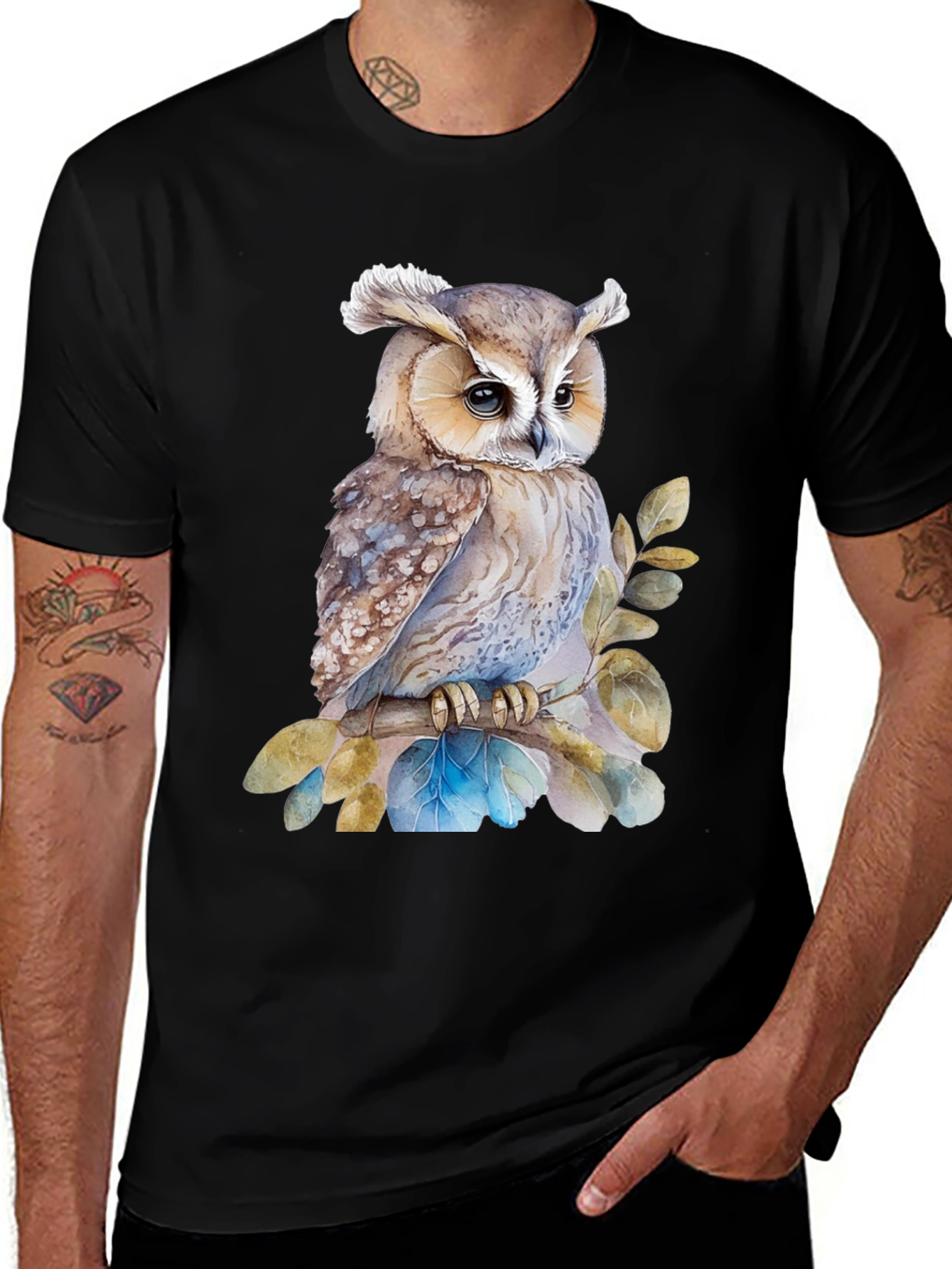 Variant 2 of Owl T-Shirt - Watercolor Bird Design