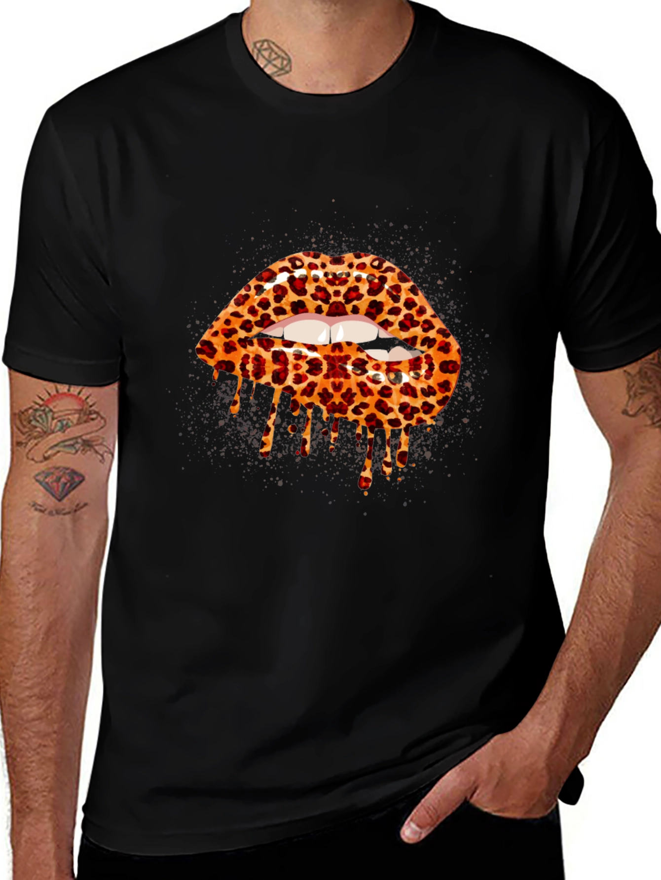 Variant 29 of Leopard Print Lips Graphic Black T-Shirt