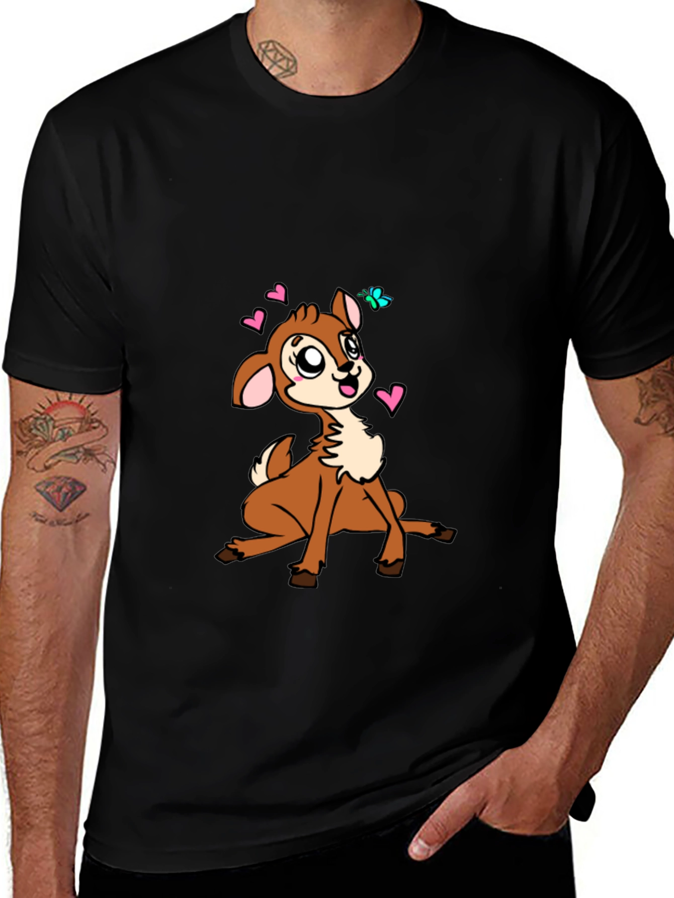 Variant 13 of Cute Deer Graphic Tee - Black Cotton Blend Casual Shirt