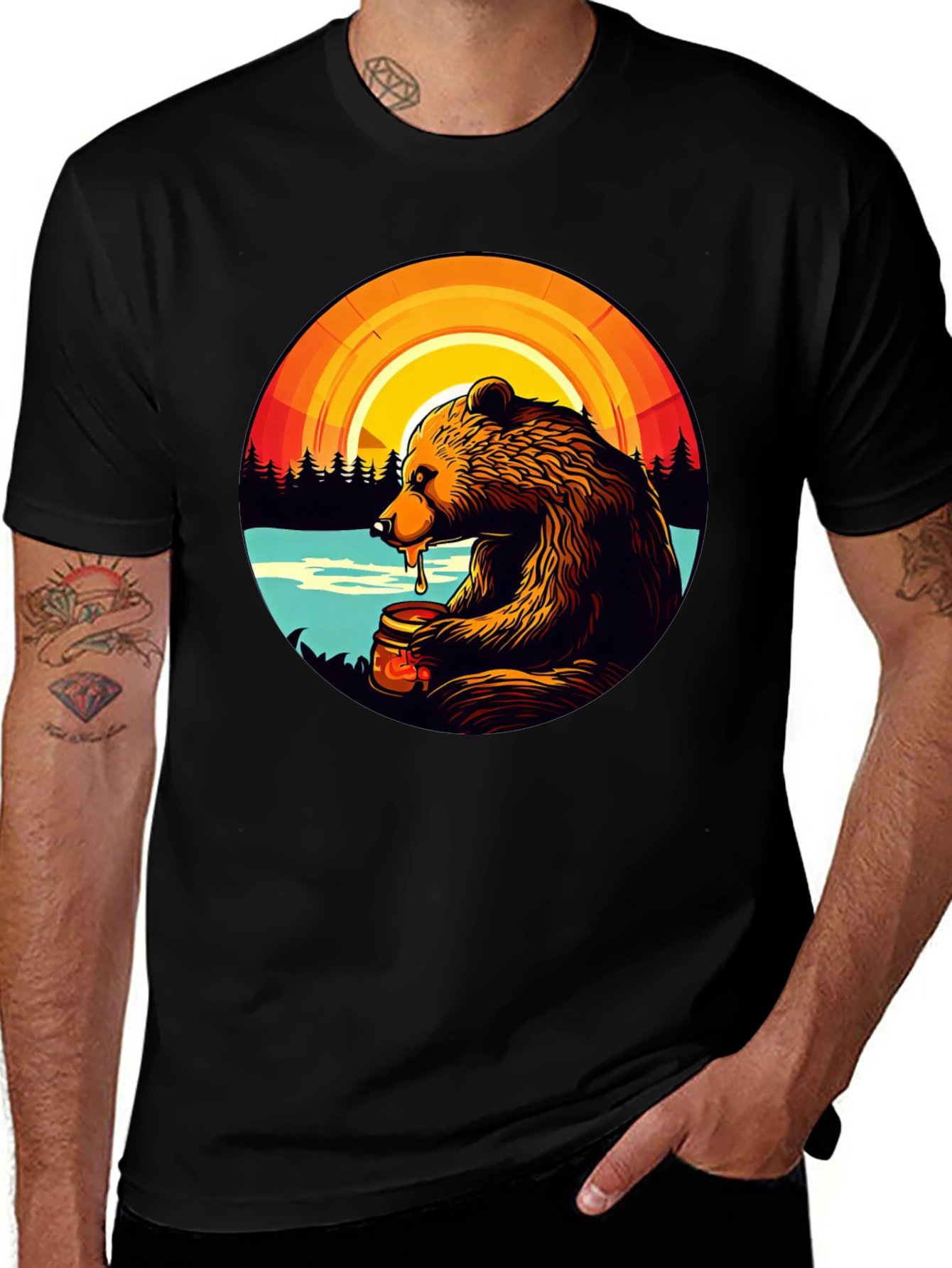 Variant 7 of Bear & Honey T-Shirt: Forest Scene Graphic Tee