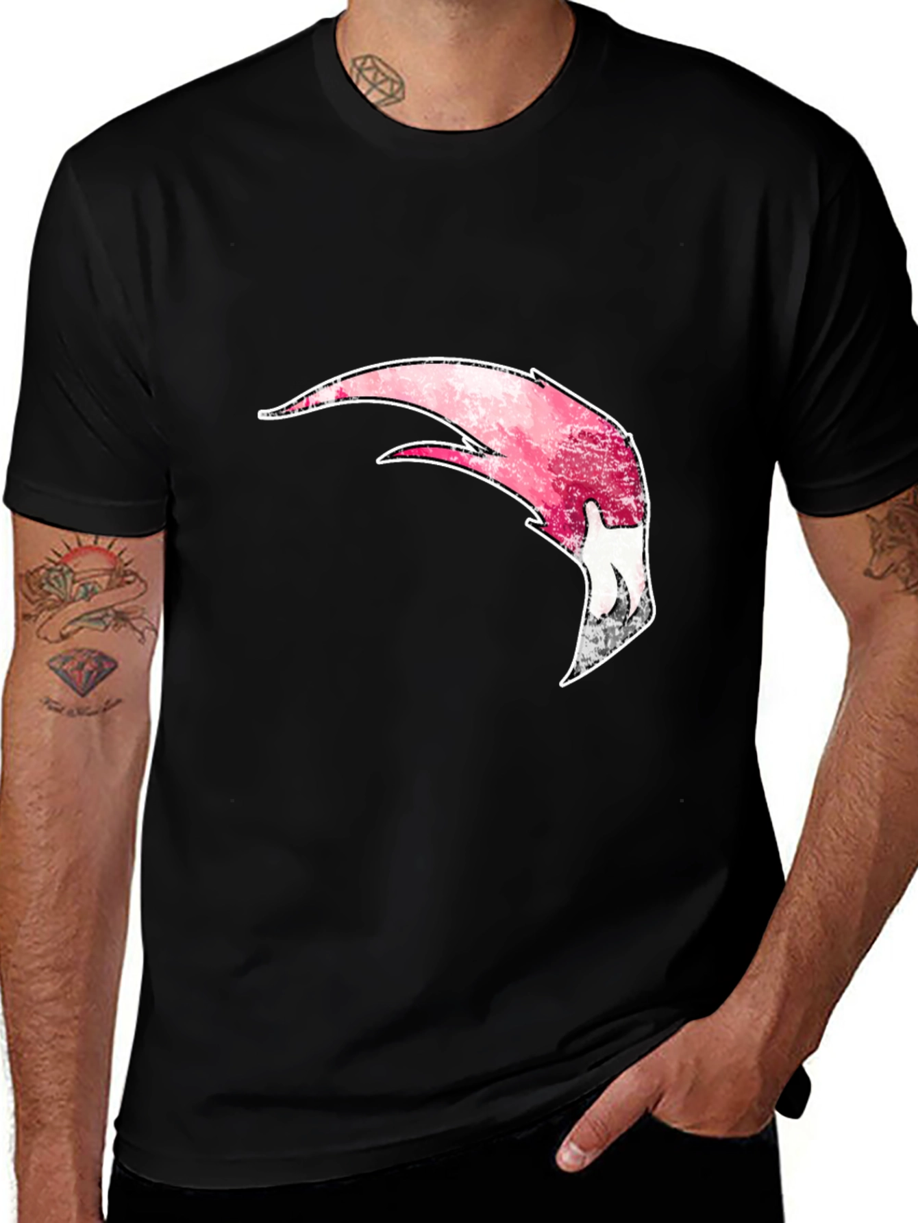 Variant 14 of Men's Black T-Shirt with Abstract Pink Design
