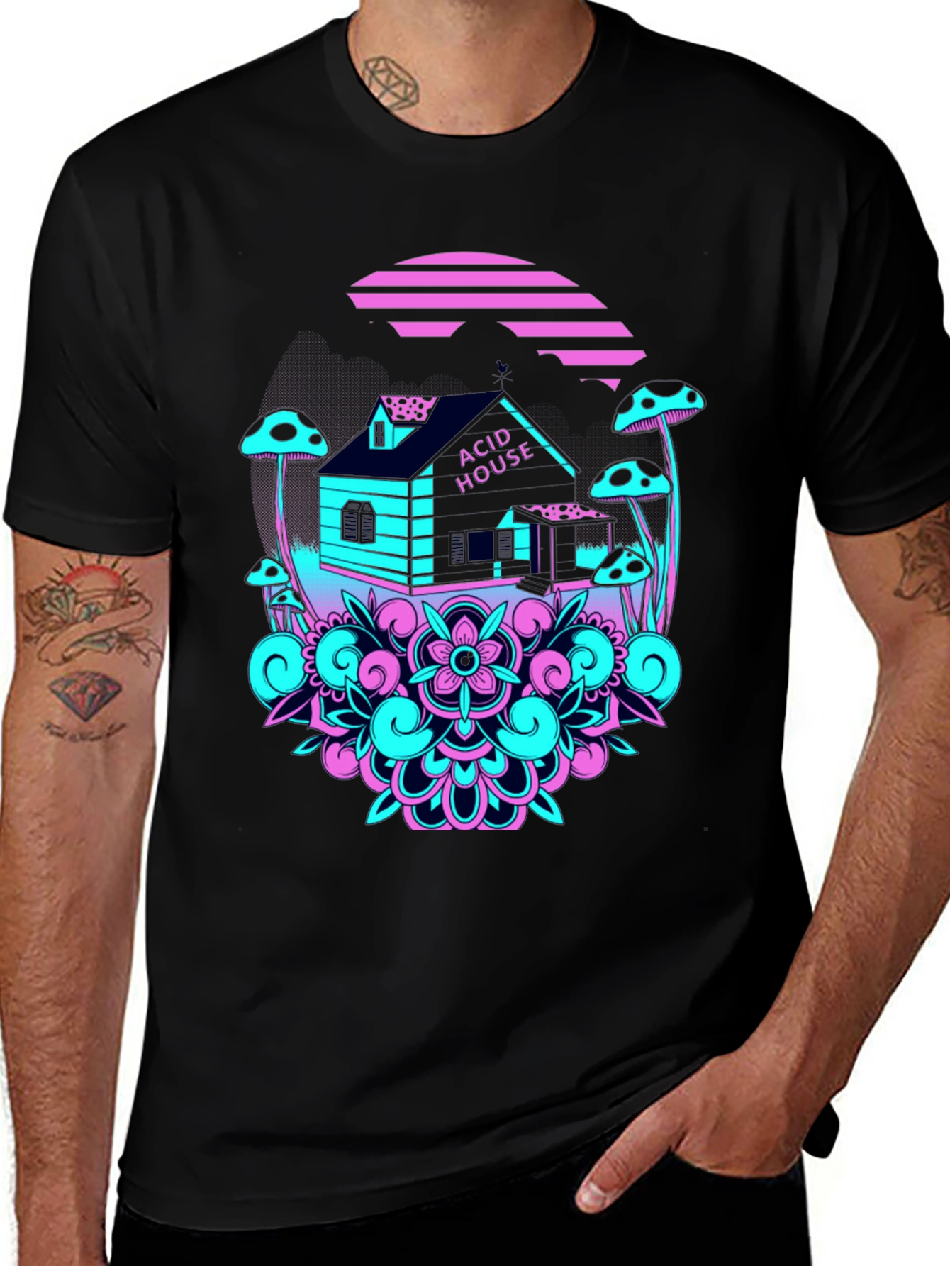 Variant 3 of Acid House Graphic Tee - Black Crew Neck T-Shirt