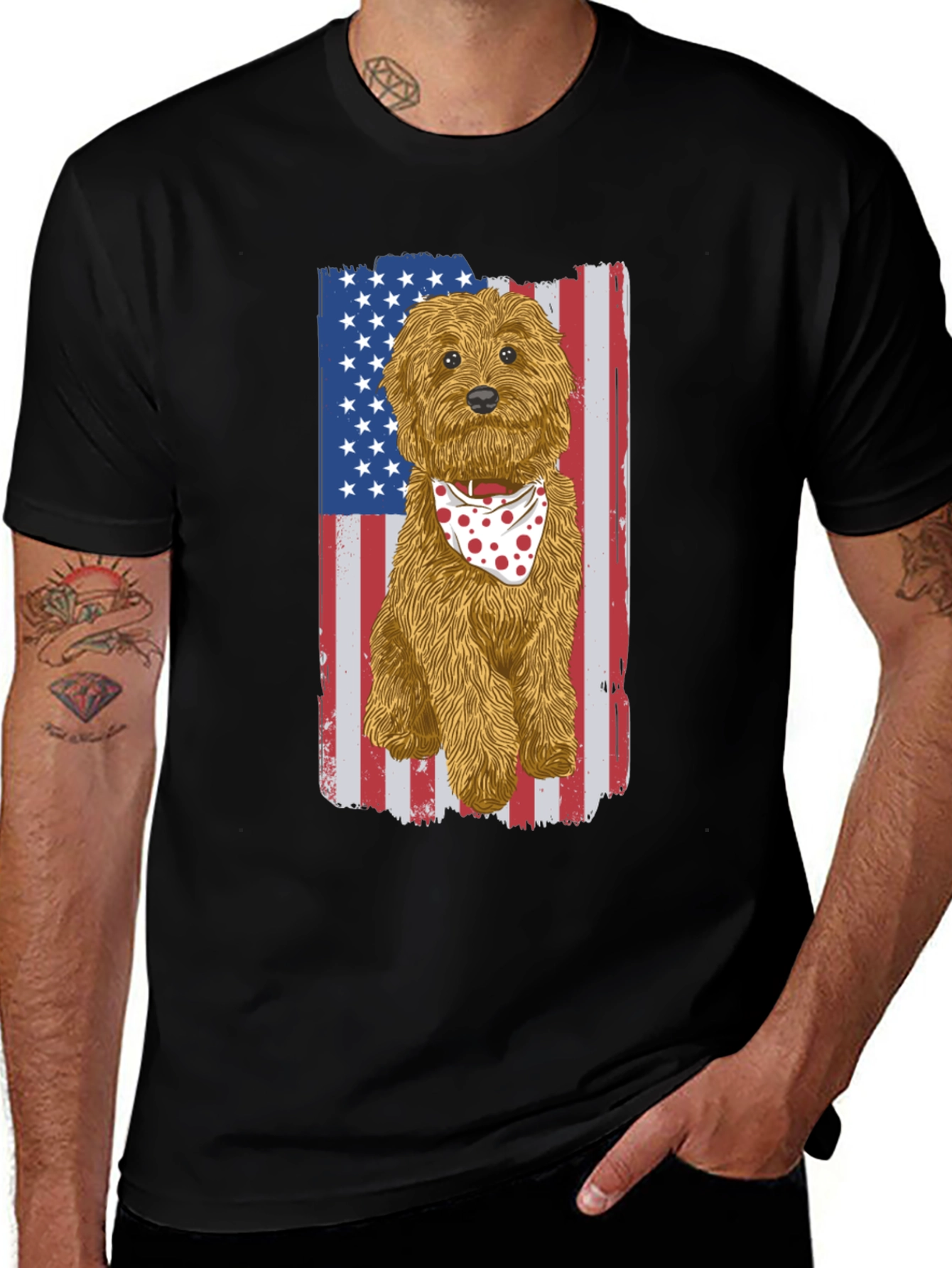 Variant 13 of Patriotic Doodle Dog T-Shirt - USA Flag Graphic Tee