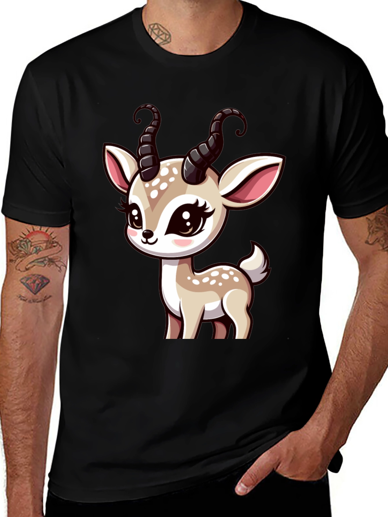 Variant 2 of Cute Deer Graphic Black T-Shirt