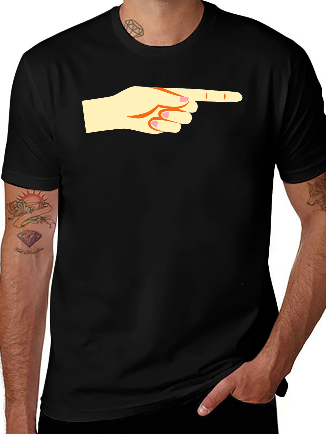 Variant 5 of Pointing Finger Graphic Tee - Black Cotton Casual Shirt