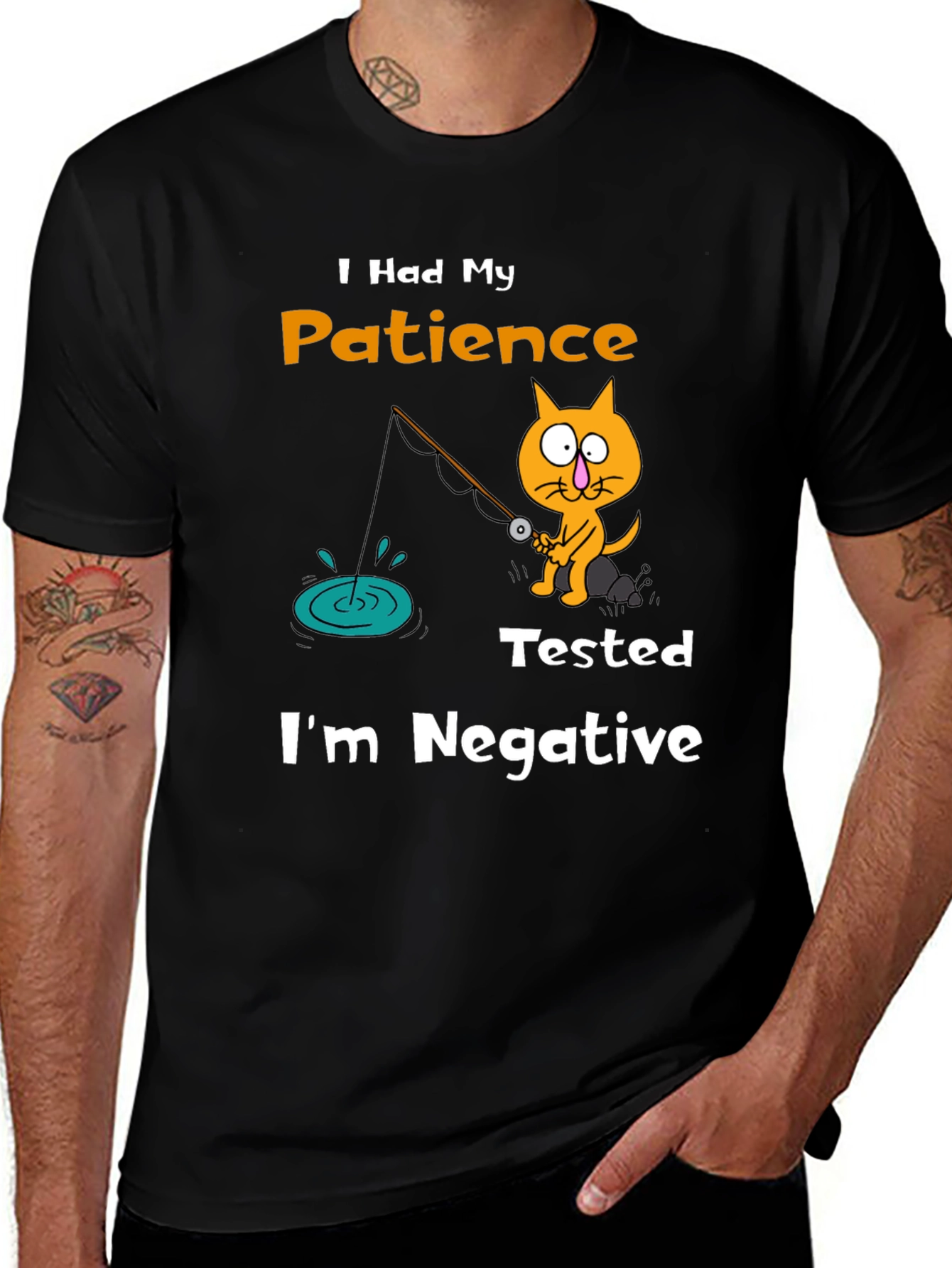 Variant 23 of Funny Cat Fishing T-Shirt: Patience Tested, I'm Negative