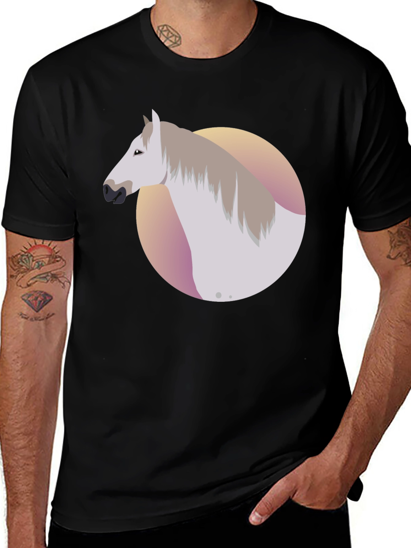 Variant 25 of Horse Graphic Tee - Black Cotton Blend Shirt