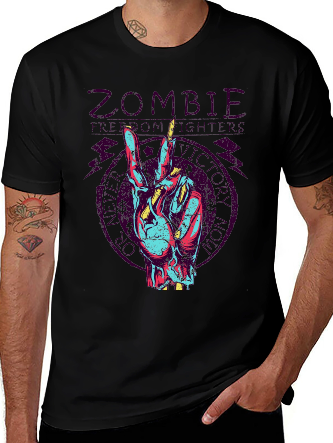 Variant 27 of Zombie Peace Sign Graphic Tee - Black