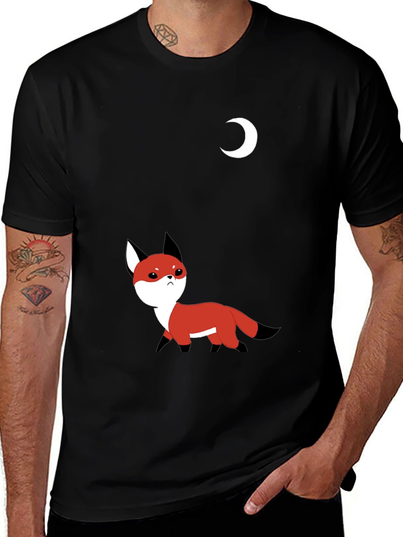 Variant 9 of Cute Fox & Moon Graphic T-Shirt - Black