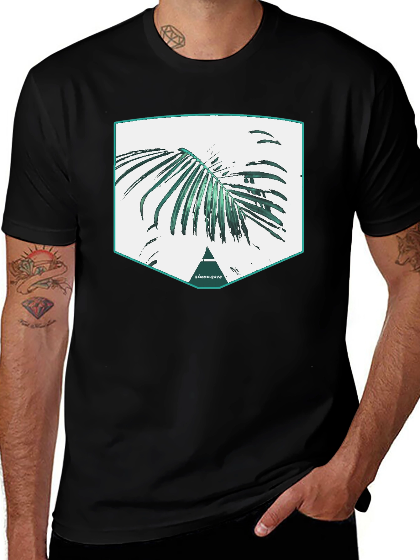 Palm Leaf Graphic Print Black T-Shirt