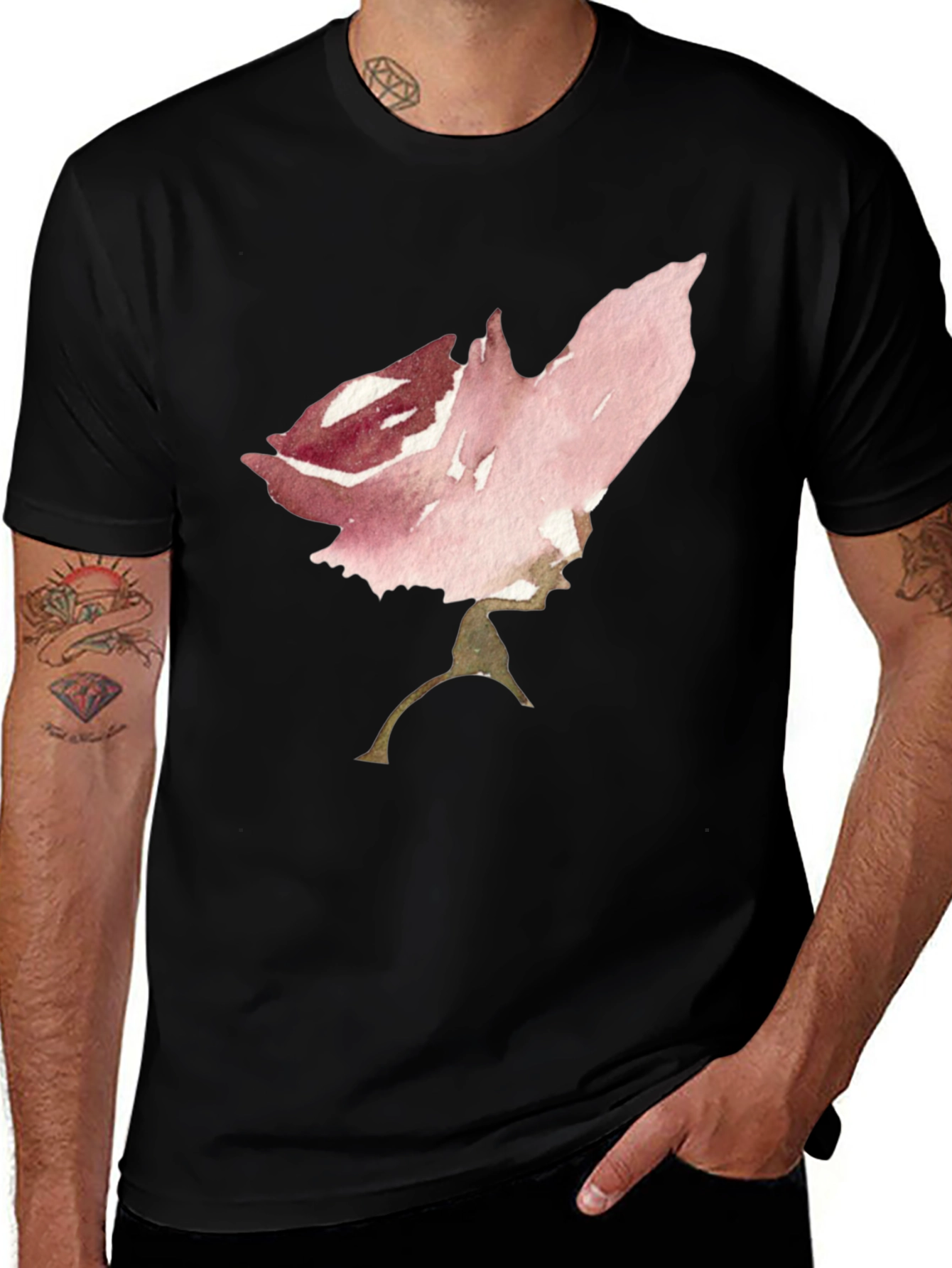 Variant 11 of Watercolor Rose Graphic Black T-Shirt