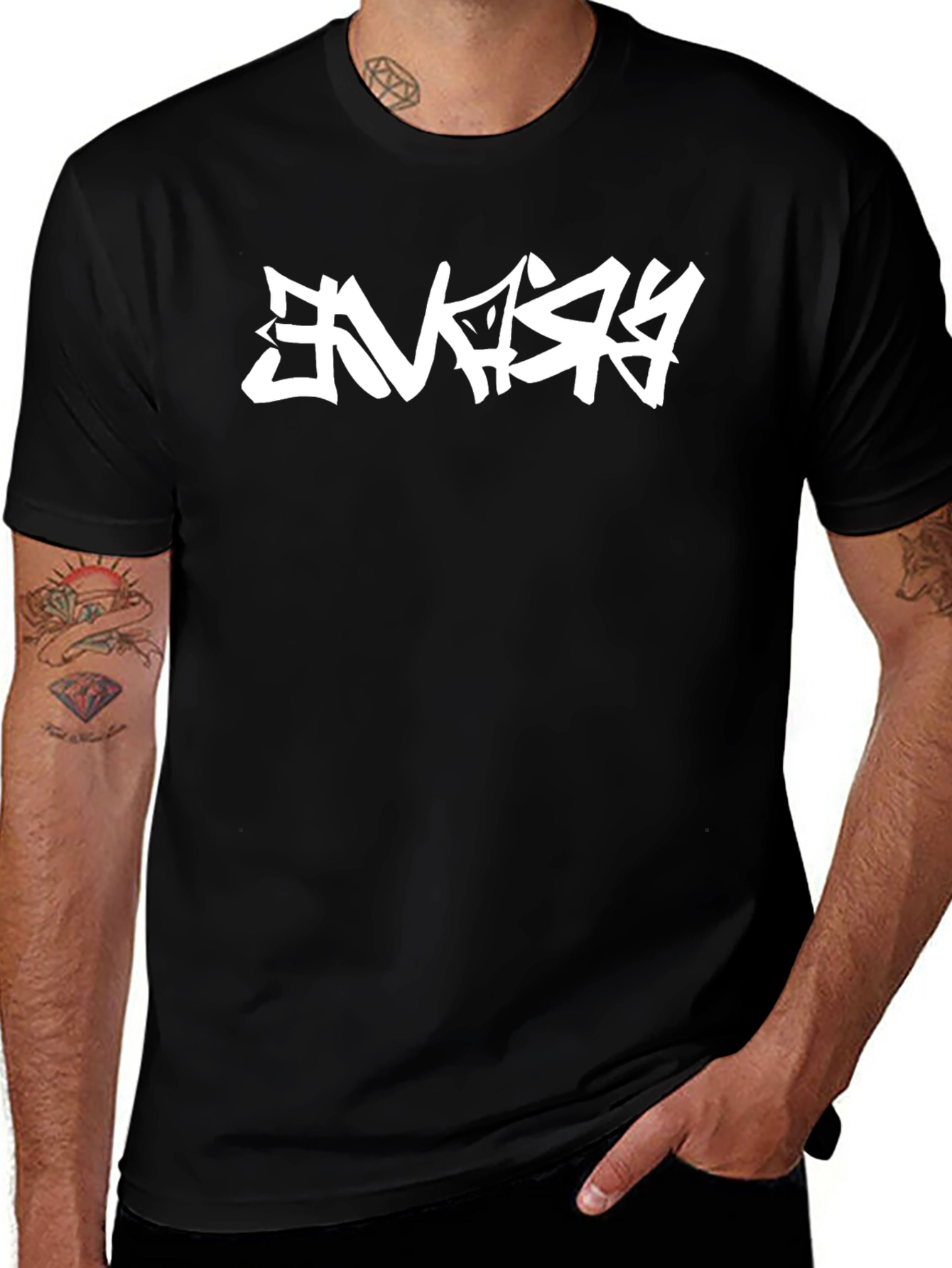 Black Urban Graphic Tee: Bold White Graffiti on Black main image