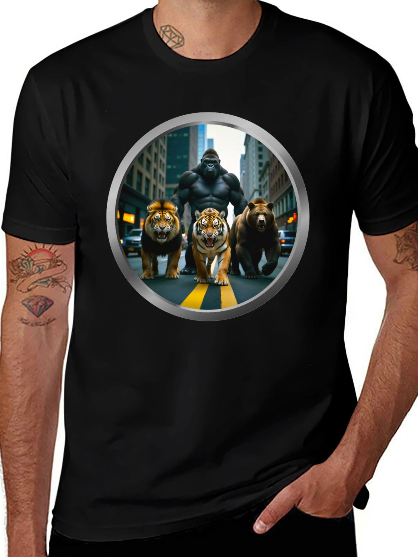 Variant 22 of Urban Jungle Crew T-Shirt - Lion, Tiger, Bear, & Gorilla