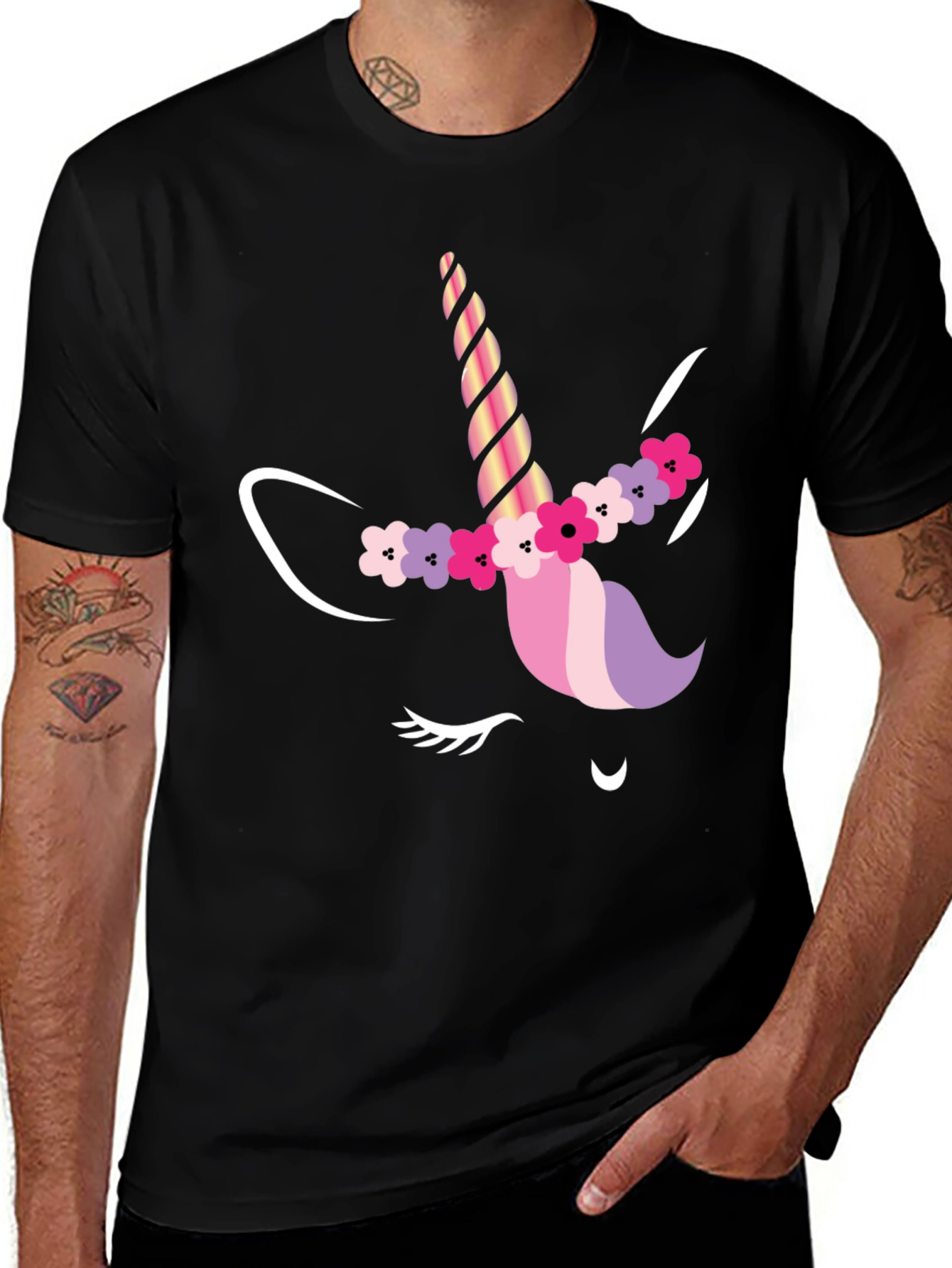 Variant 18 of Unicorn Graphic T-Shirt - Black Cotton Tee