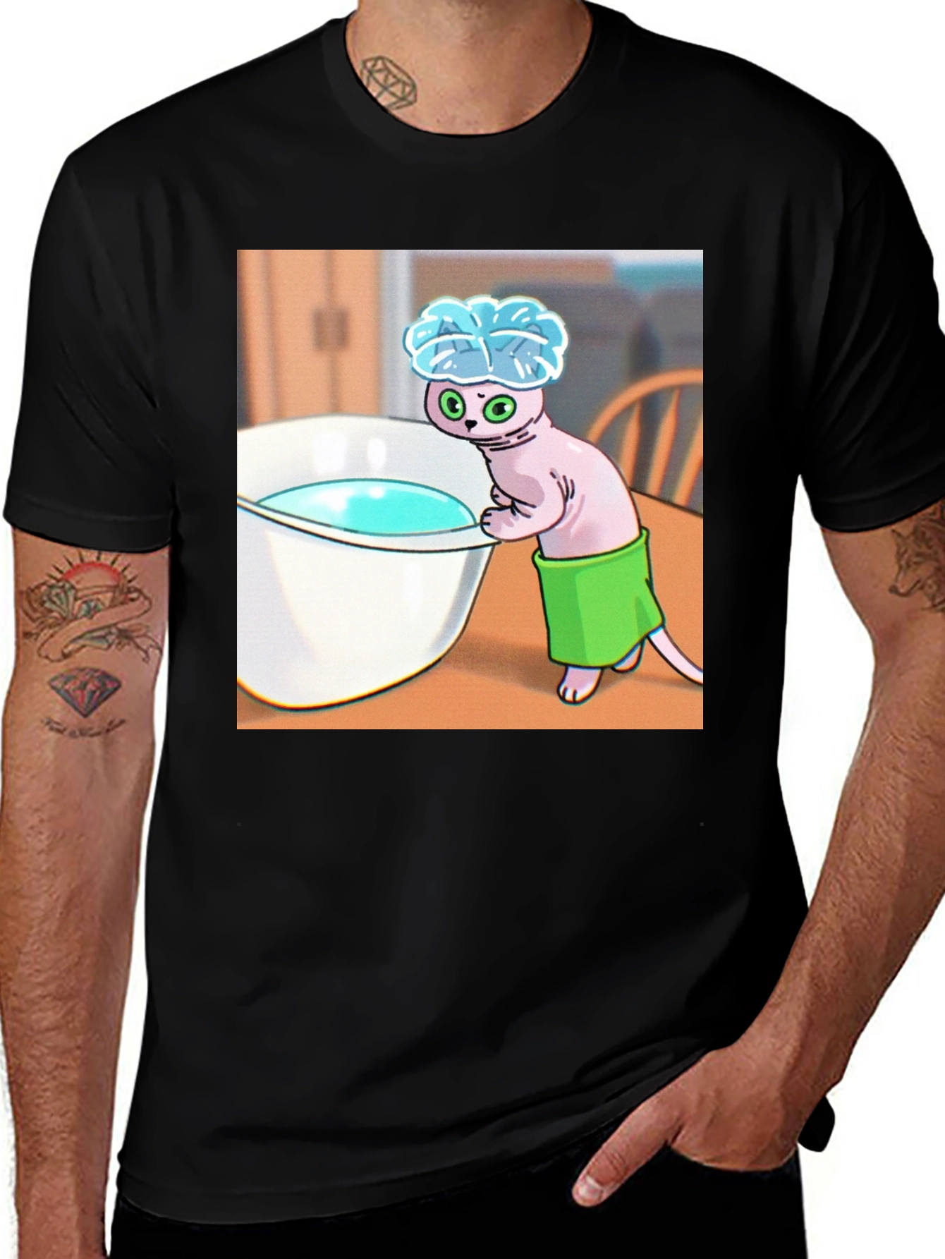 Variant 3 of Cartoon Cat Bath T-Shirt - Funny Novelty Tee