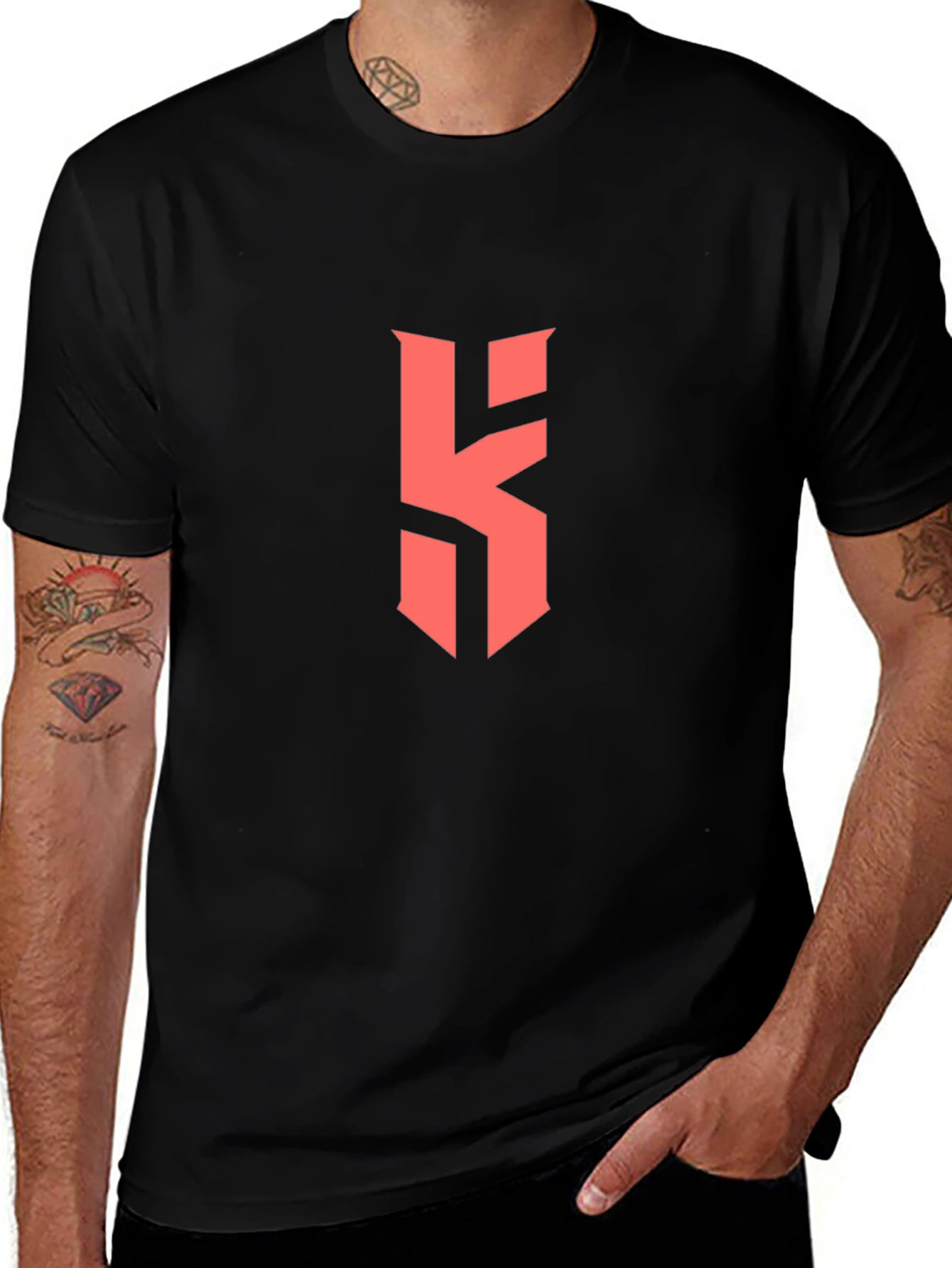 Black T-Shirt with Bold Red Letter Logo