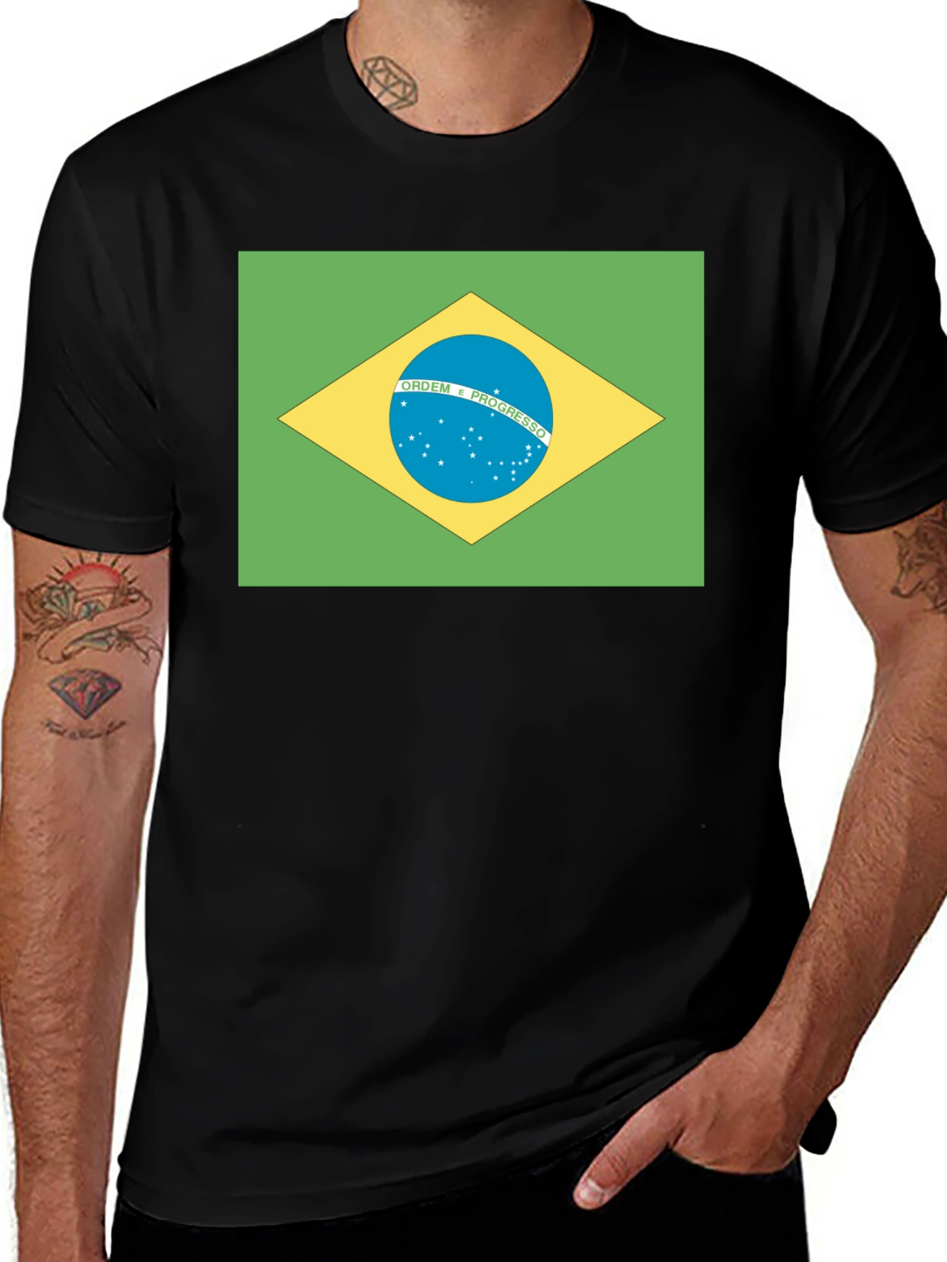 Variant 22 of Brazil Flag T-Shirt - Black Crew Neck Tee