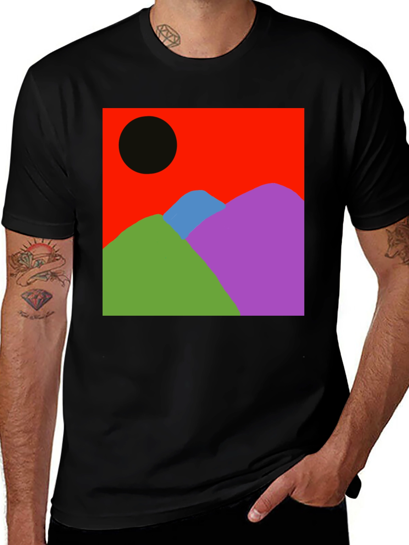 Variant 17 of Abstract Mountain Print Black T-Shirt