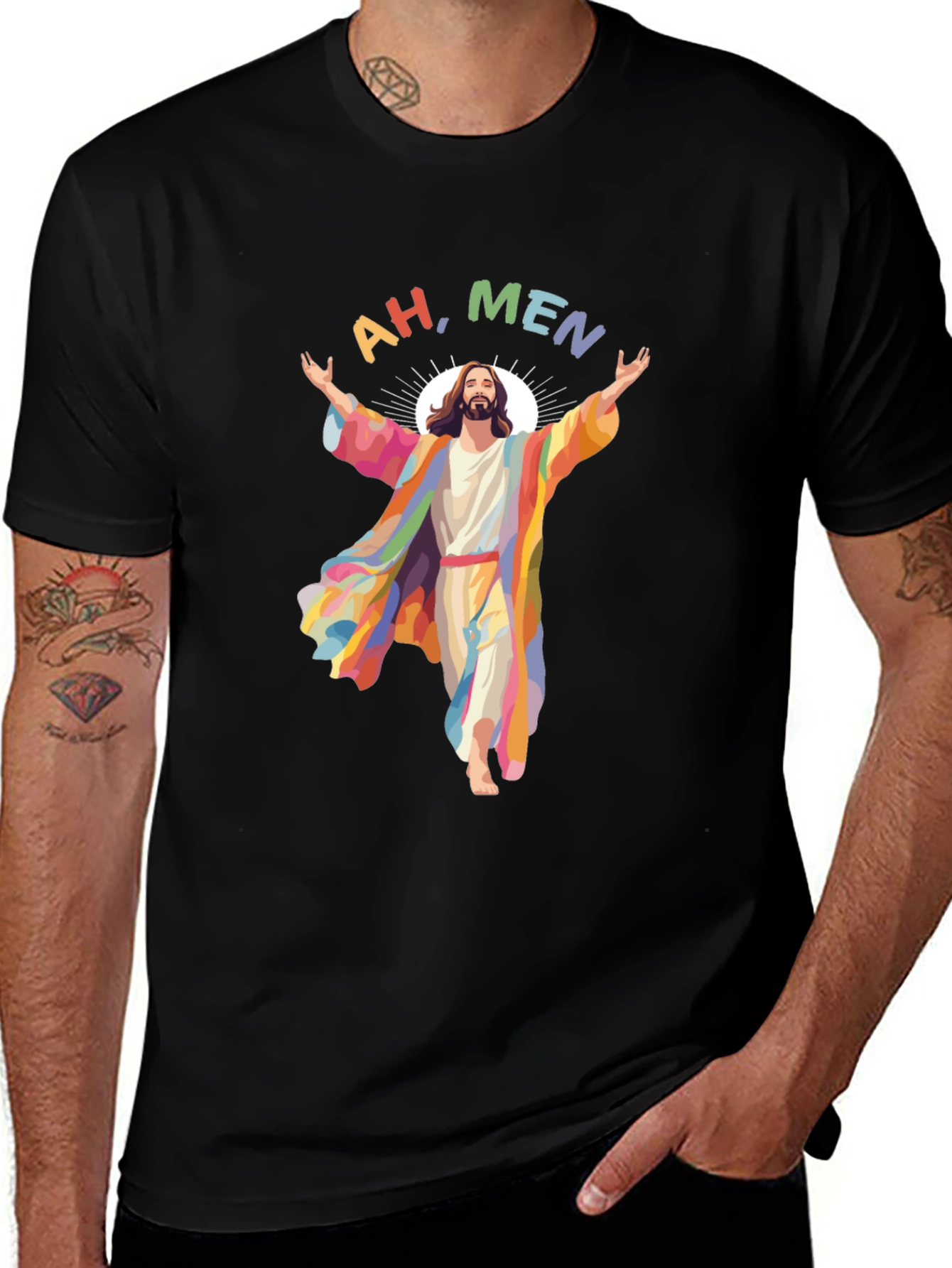 Variant 5 of Ah, Men Rainbow Jesus Graphic Tee