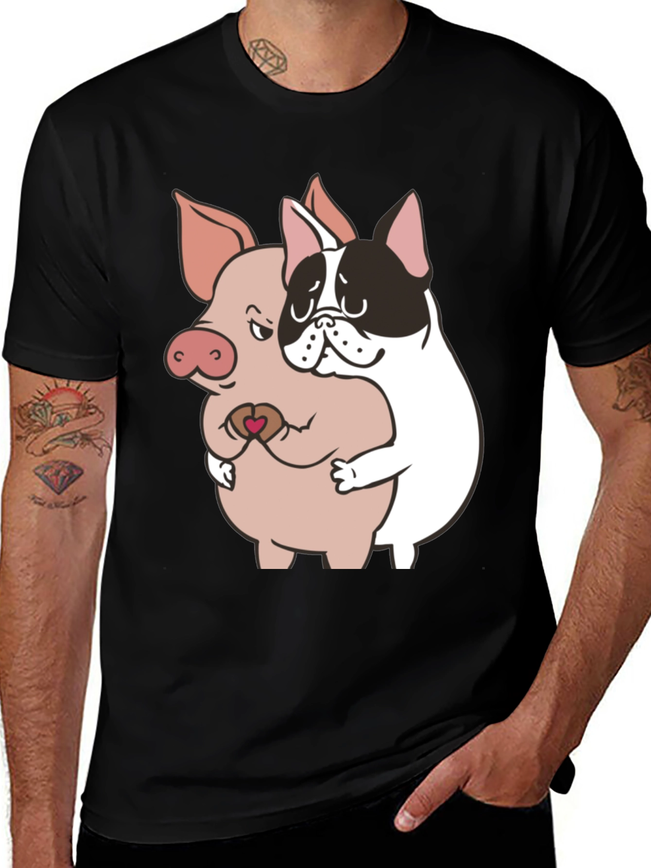 Variant 21 of Pig and Dog Hugging T-Shirt - Unisex Graphic Tee