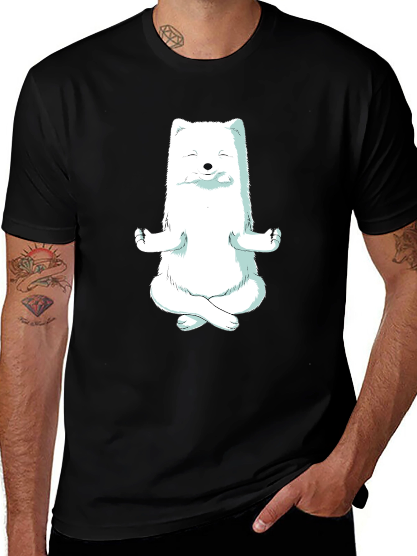 Variant 23 of Zen Fox Black T-Shirt - Meditating Animal Graphic Tee