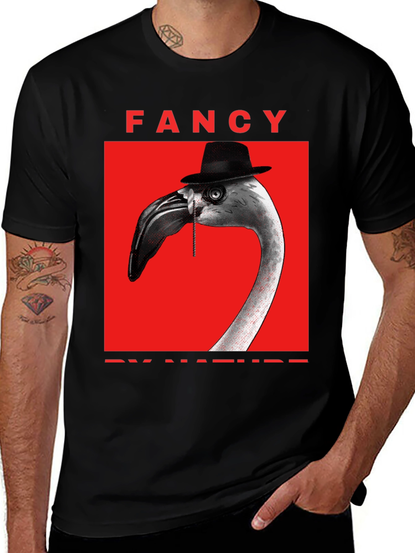 Variant 21 of Fancy Flamingo T-Shirt - Red Background