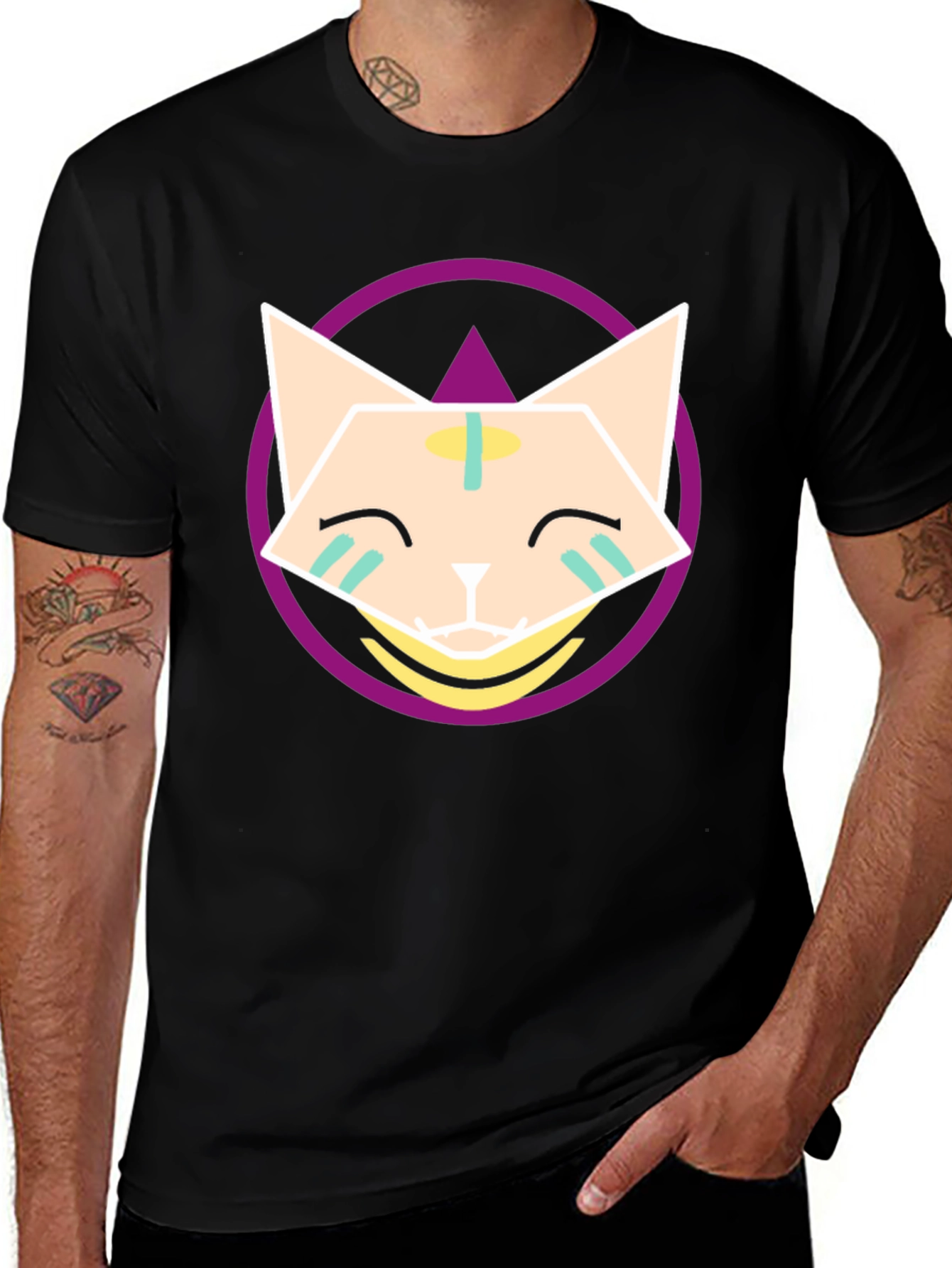 Variant 20 of Geometric Cat Graphic Tee - Modern Style