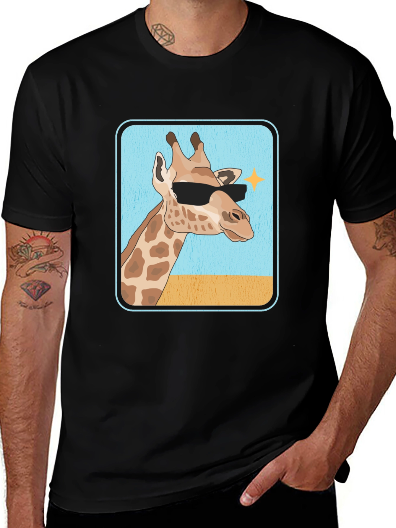Variant 20 of Cool Giraffe T-Shirt - Black Cotton Tee