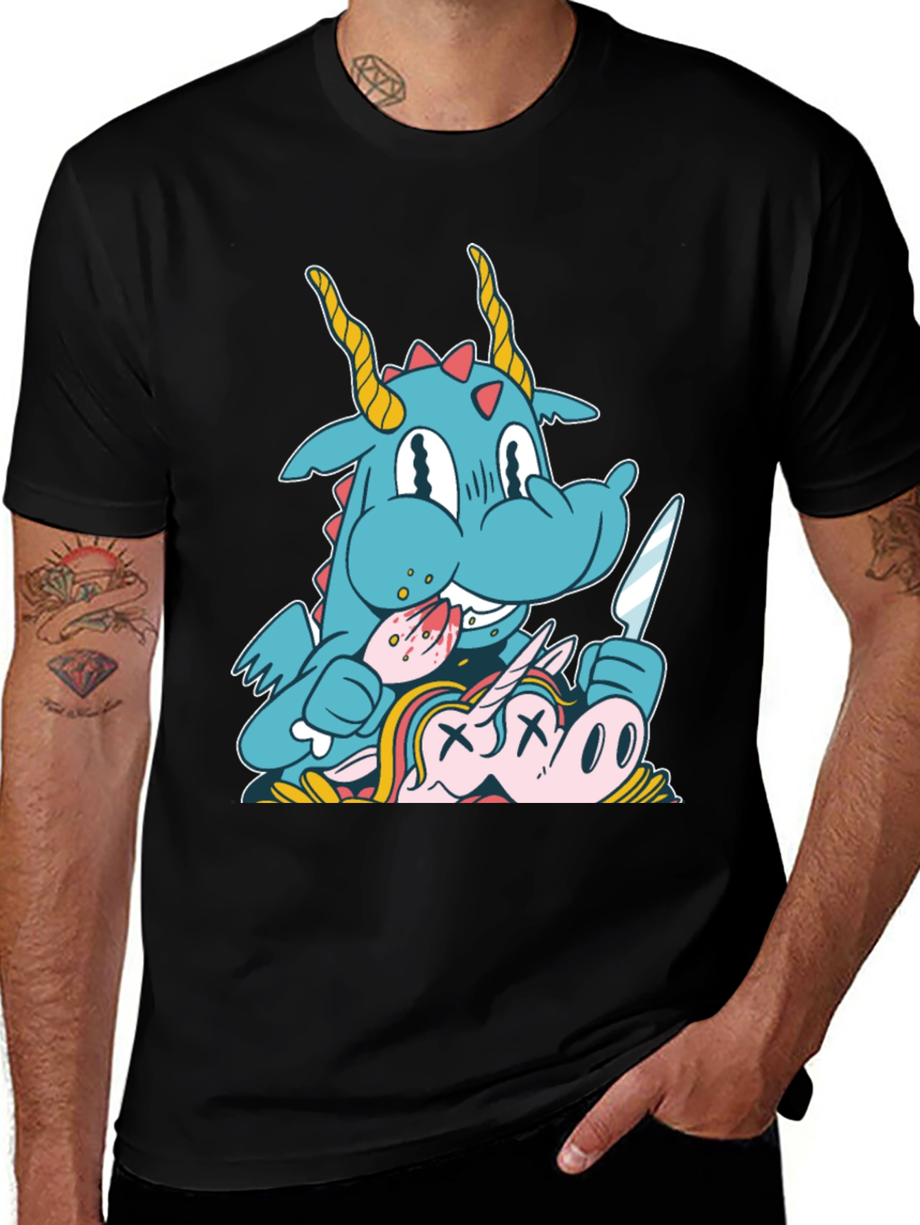Variant 21 of Dragon Eats Unicorn Graphic Tee - Black