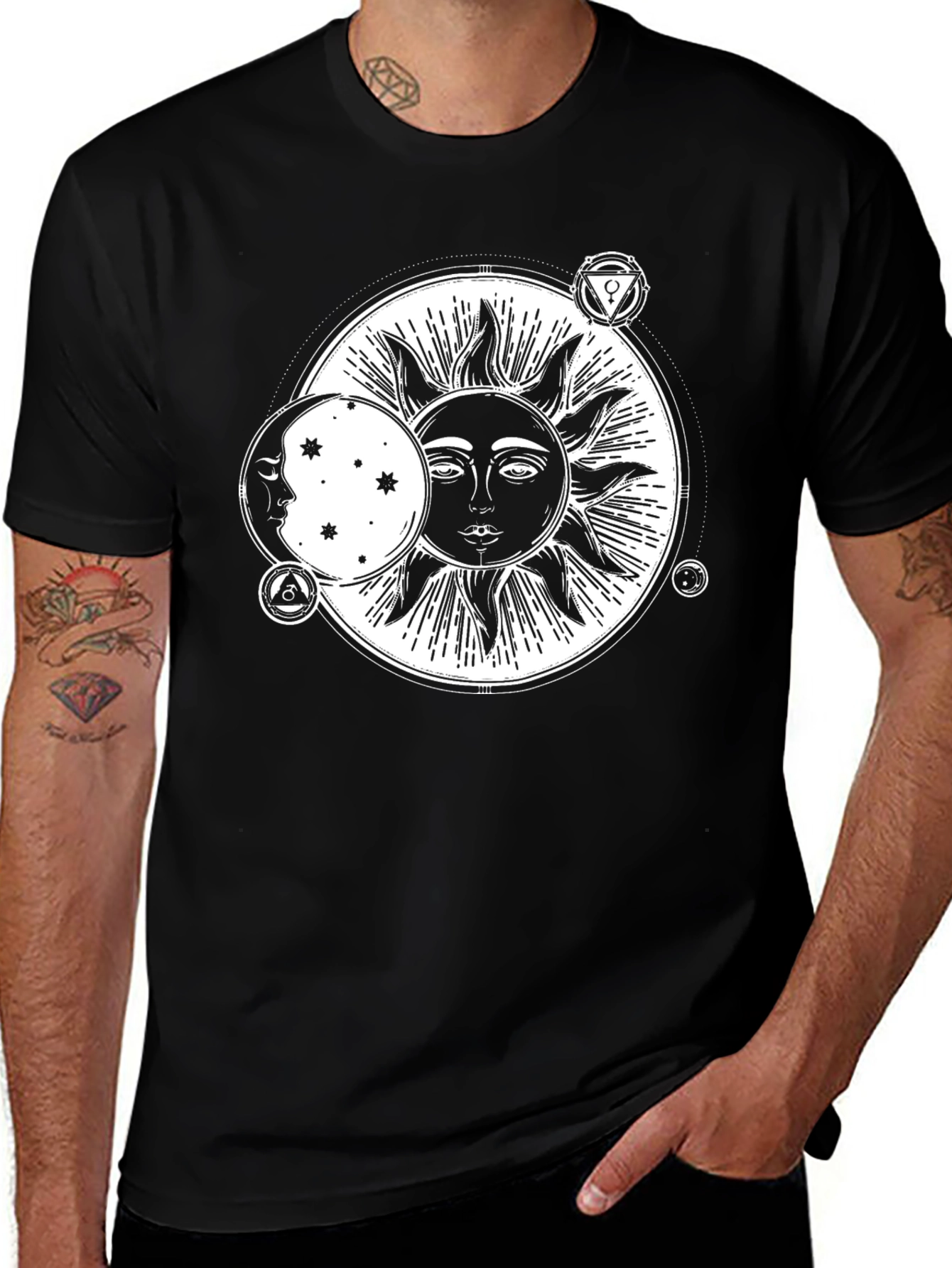 Variant 27 of Celestial Sun & Moon Graphic T-Shirt - Black