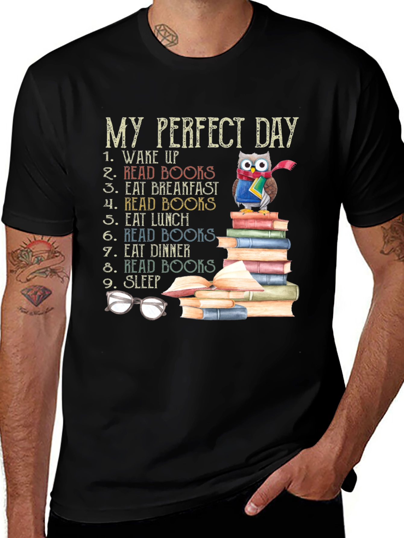 Variant 10 of My Perfect Day Reading Books Owl T-Shirt