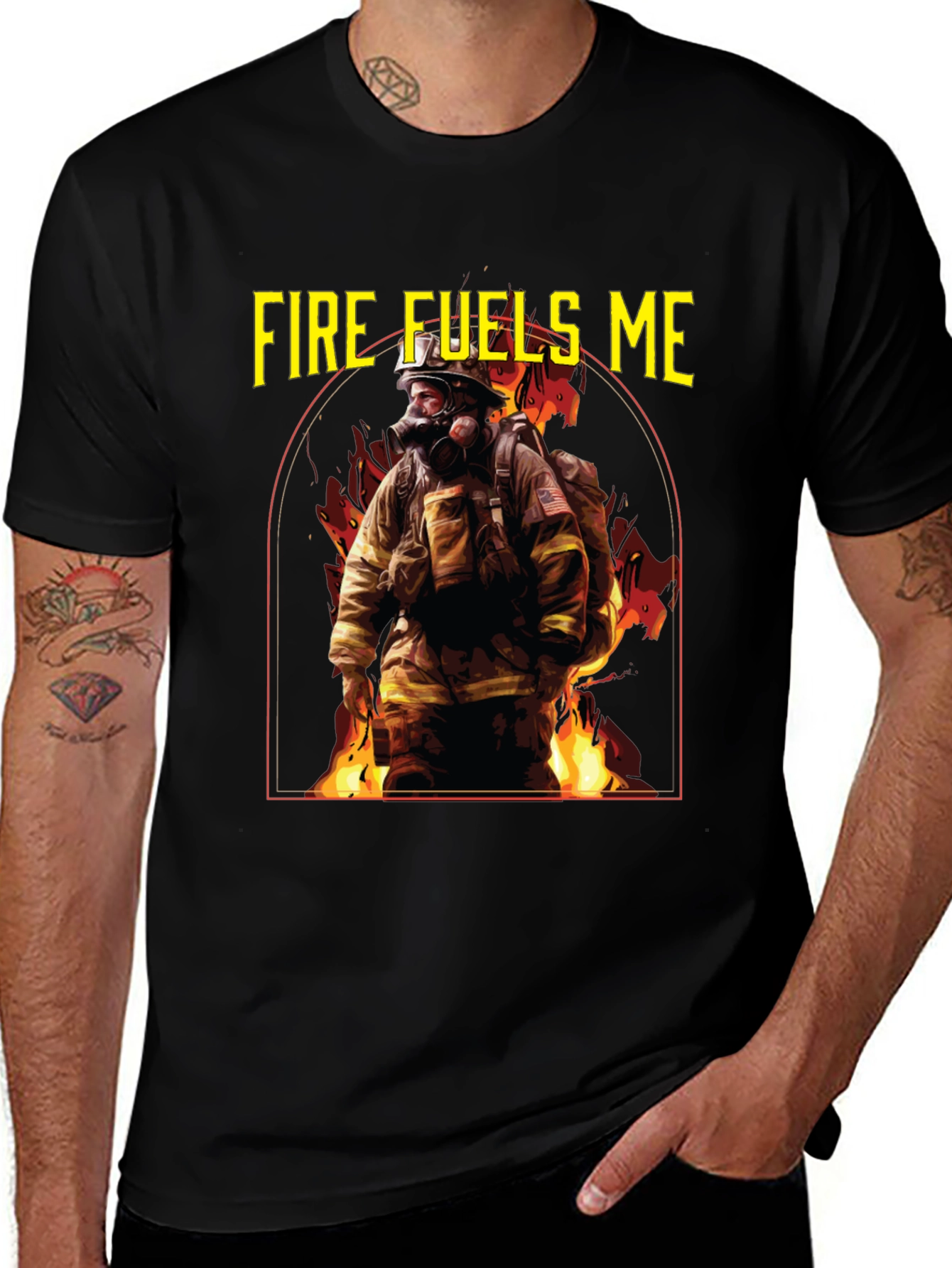 Black Fire Fuels Me Firefighter Graphic T-Shirt main image