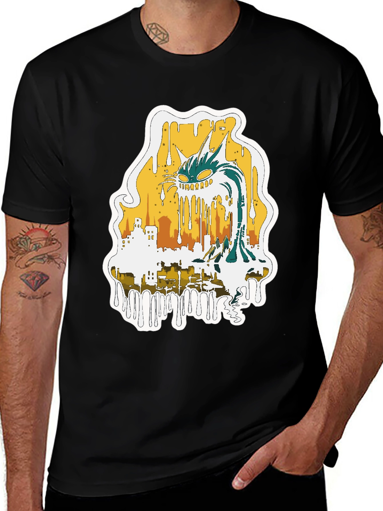 Variant 24 of Surreal Cat Cityscape Graphic Tee - Black