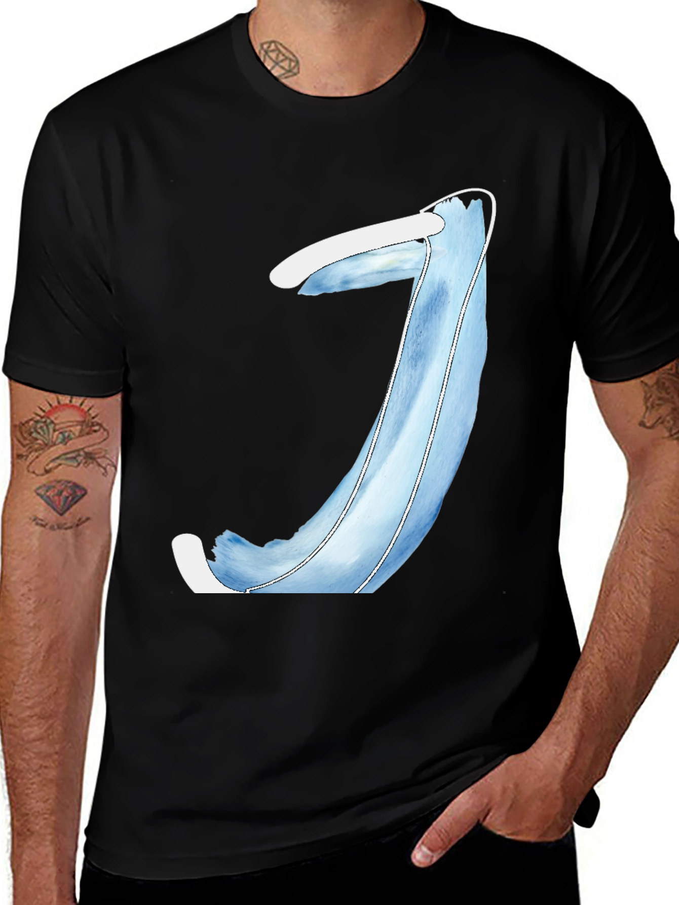 Variant 11 of Men's Black T-Shirt with Blue Abstract Design
