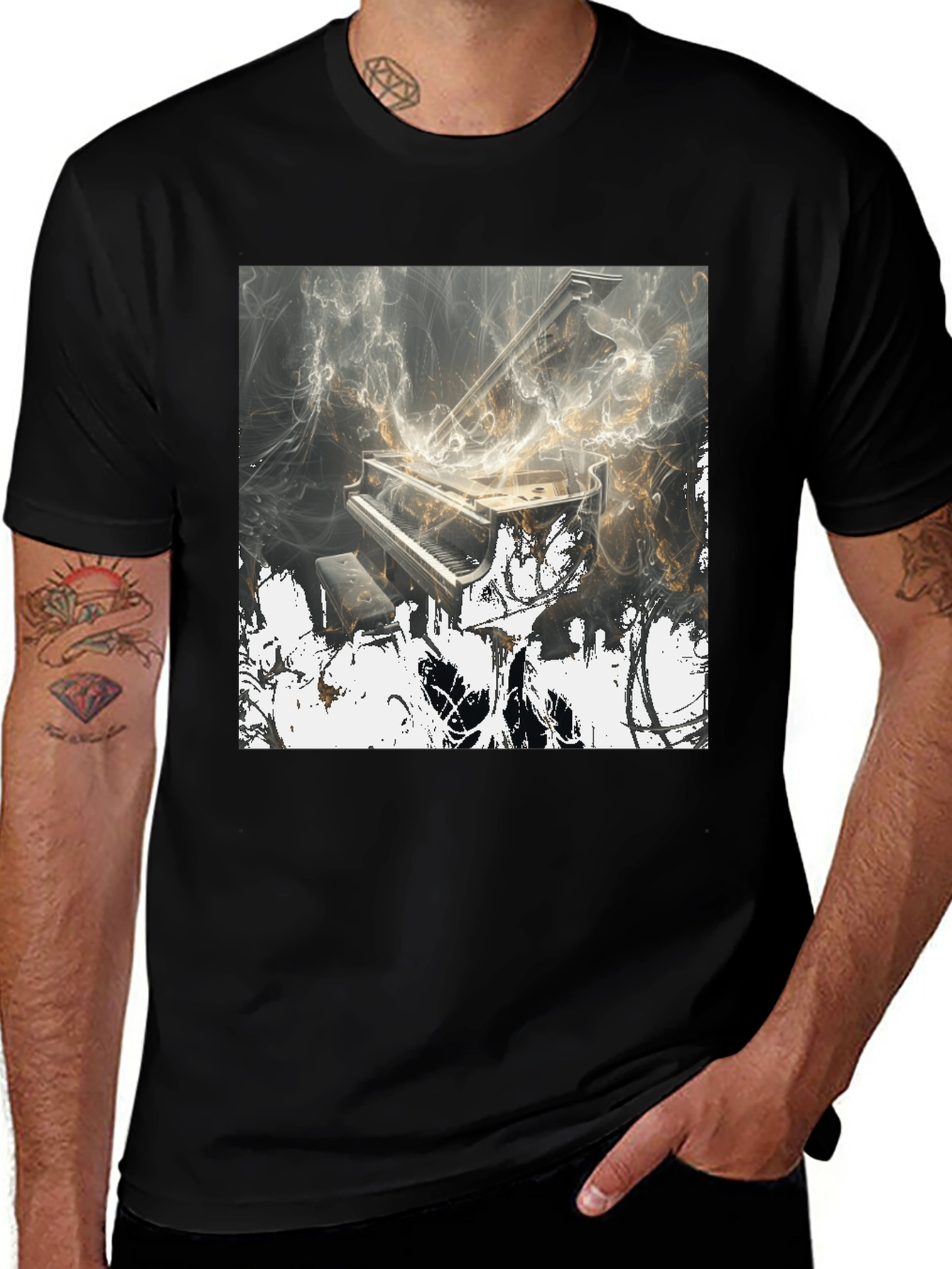 Variant 16 of Piano Graphic Black T-Shirt - Unique Art Tee