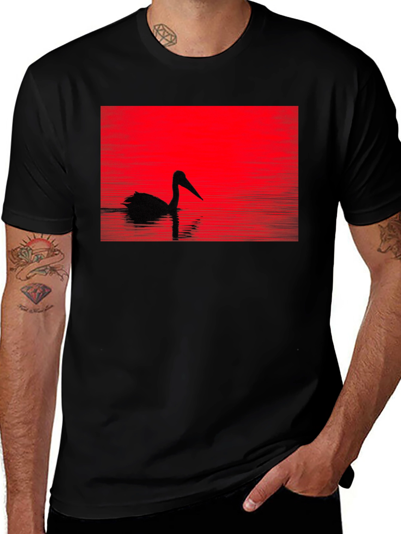 Variant 3 of Pelican Silhouette T-Shirt - Red Sunset Design