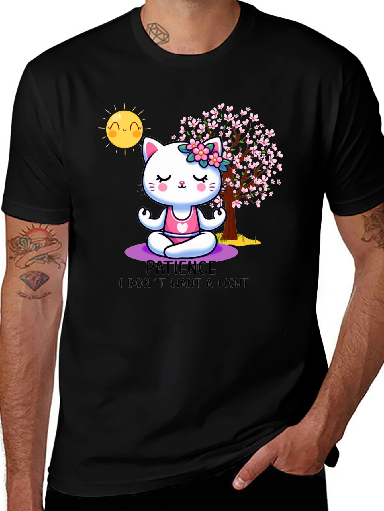 Variant 6 of Zen Cat Patience T-Shirt - Meditating Feline Design