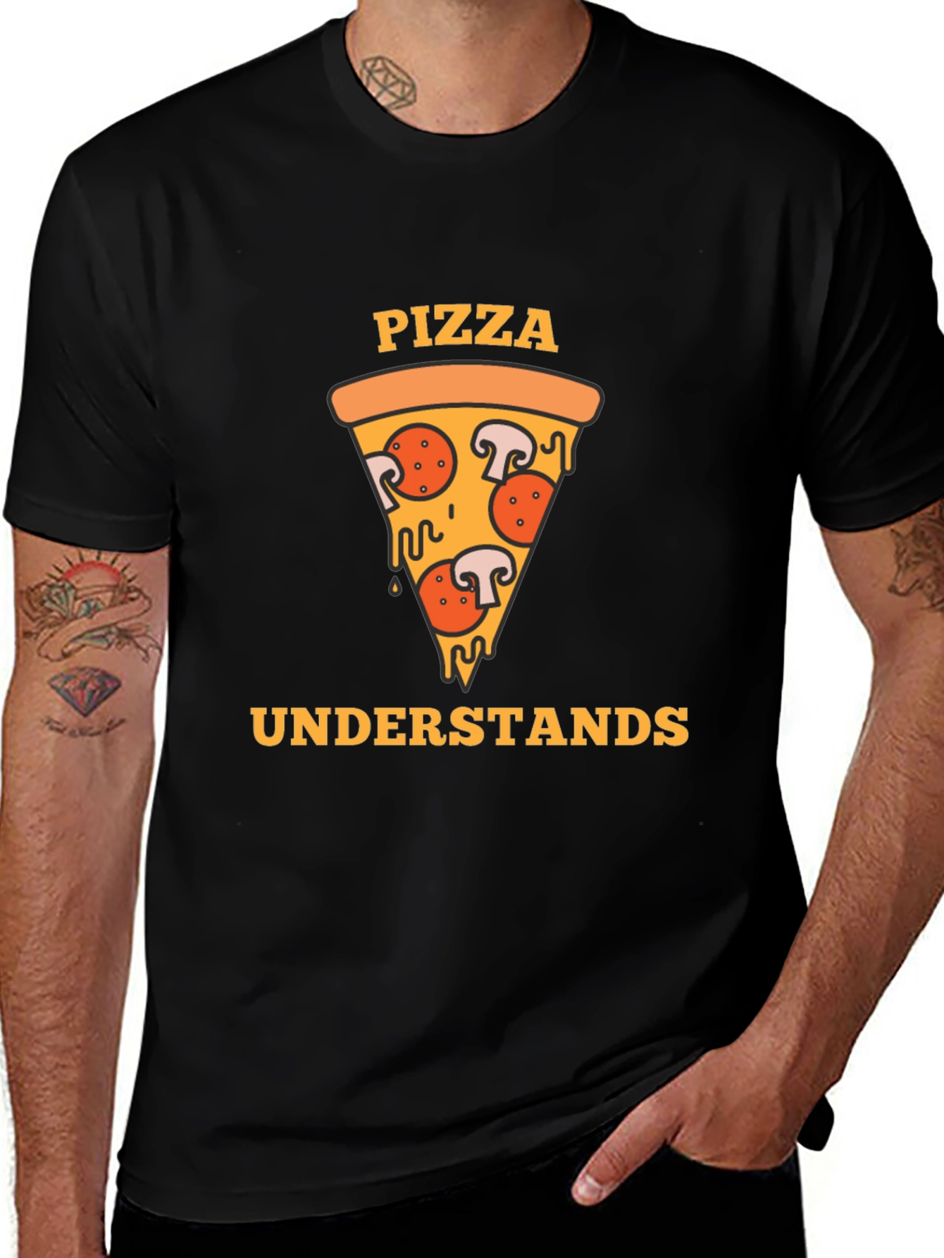 Variant 14 of Pizza Understands Graphic Tee - Black T-Shirt