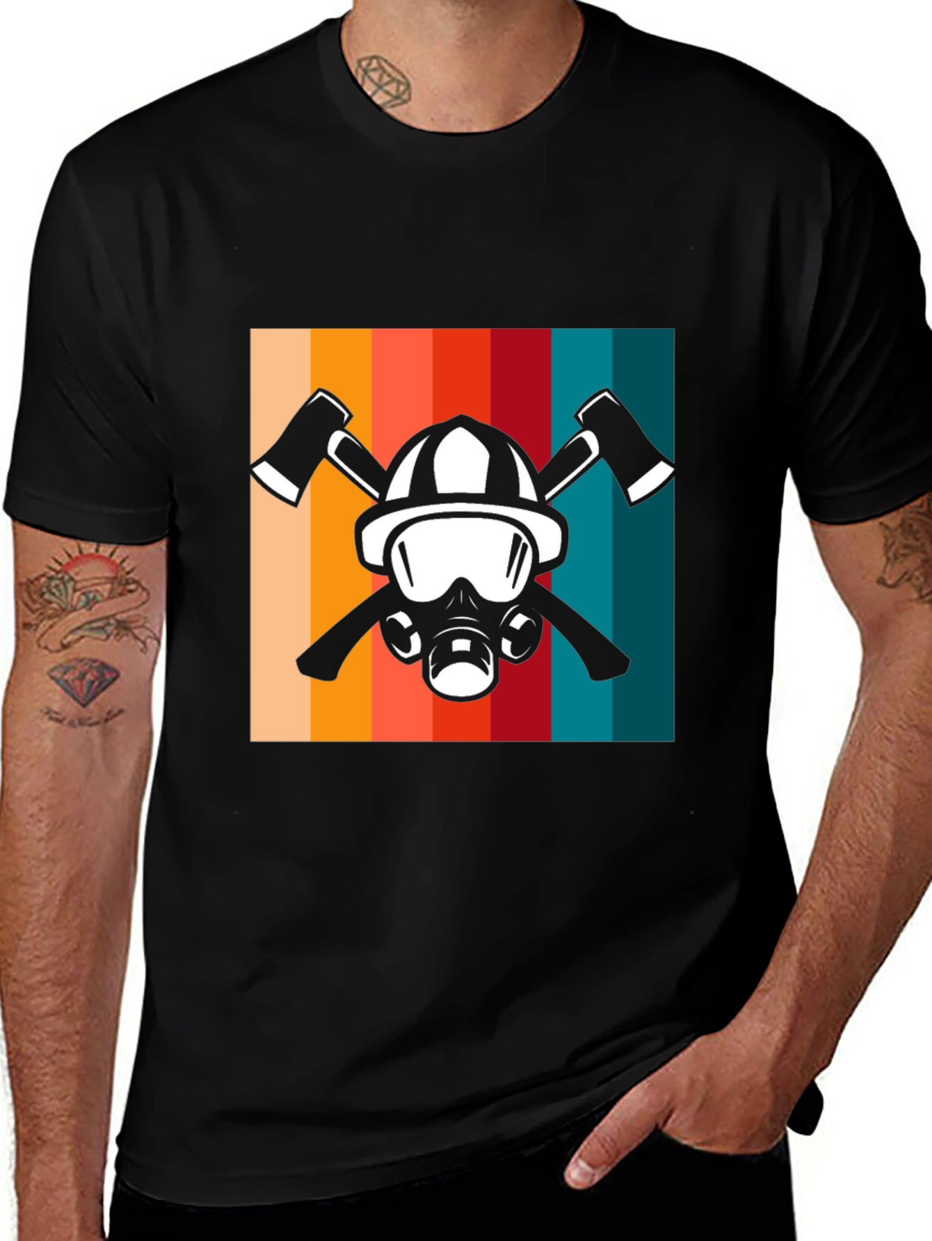 Variant 3 of Firefighter Helmet & Axe Retro Graphic Tee
