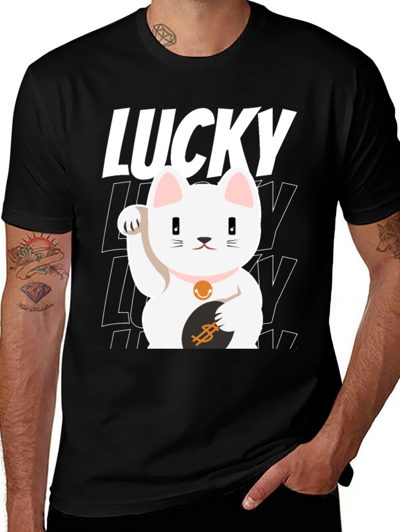 Variant 21 of Lucky Cat Graphic Tee -  Unisex Black T-Shirt