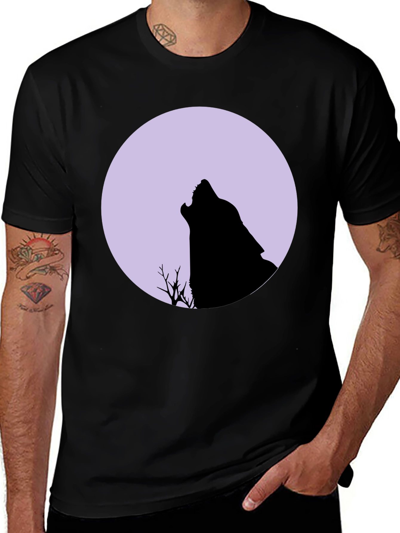 Variant 28 of Wolf Moon Graphic Tee - Black Cotton T-Shirt