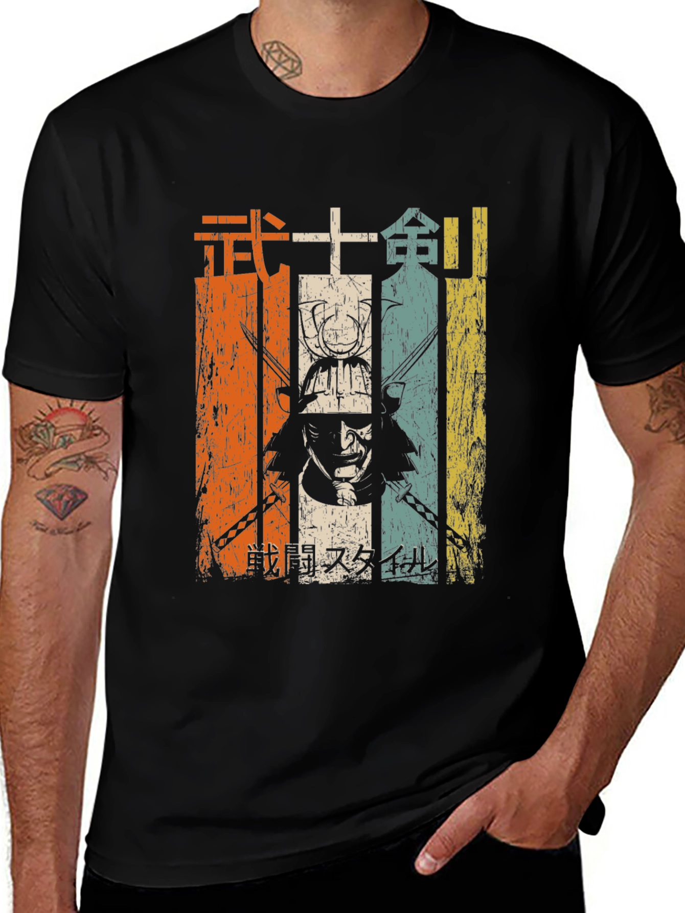 Variant 25 of Vintage Samurai Graphic Tee - Men's Black T-Shirt